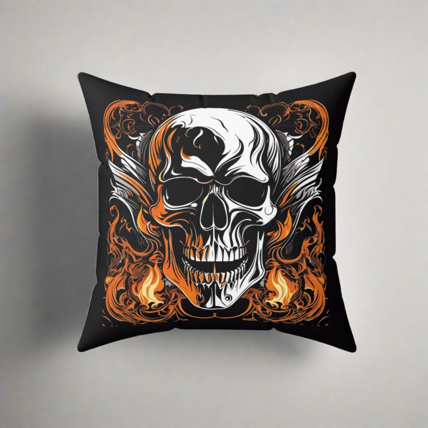 Flaming Skull- Both Sides Square Decorative Pillow