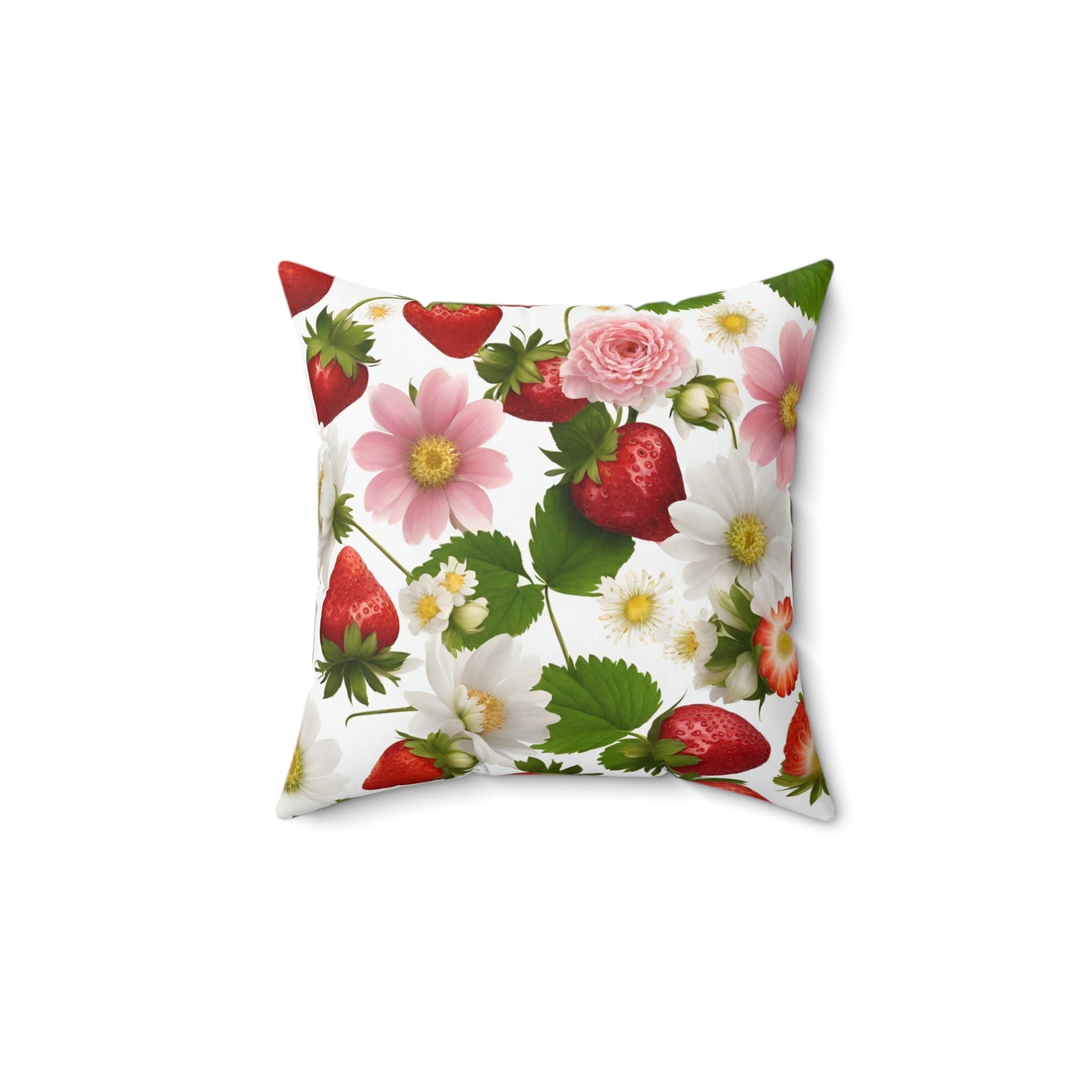 Strawberry Floral Design on Both Sides of Spun Polyester Square Pillow