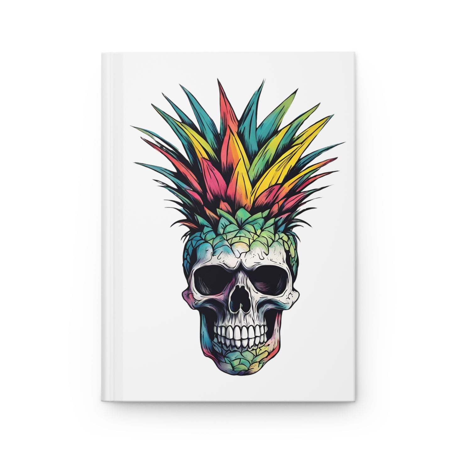 Colorful Pineapple Skull on White Hardcover Journal Matte
