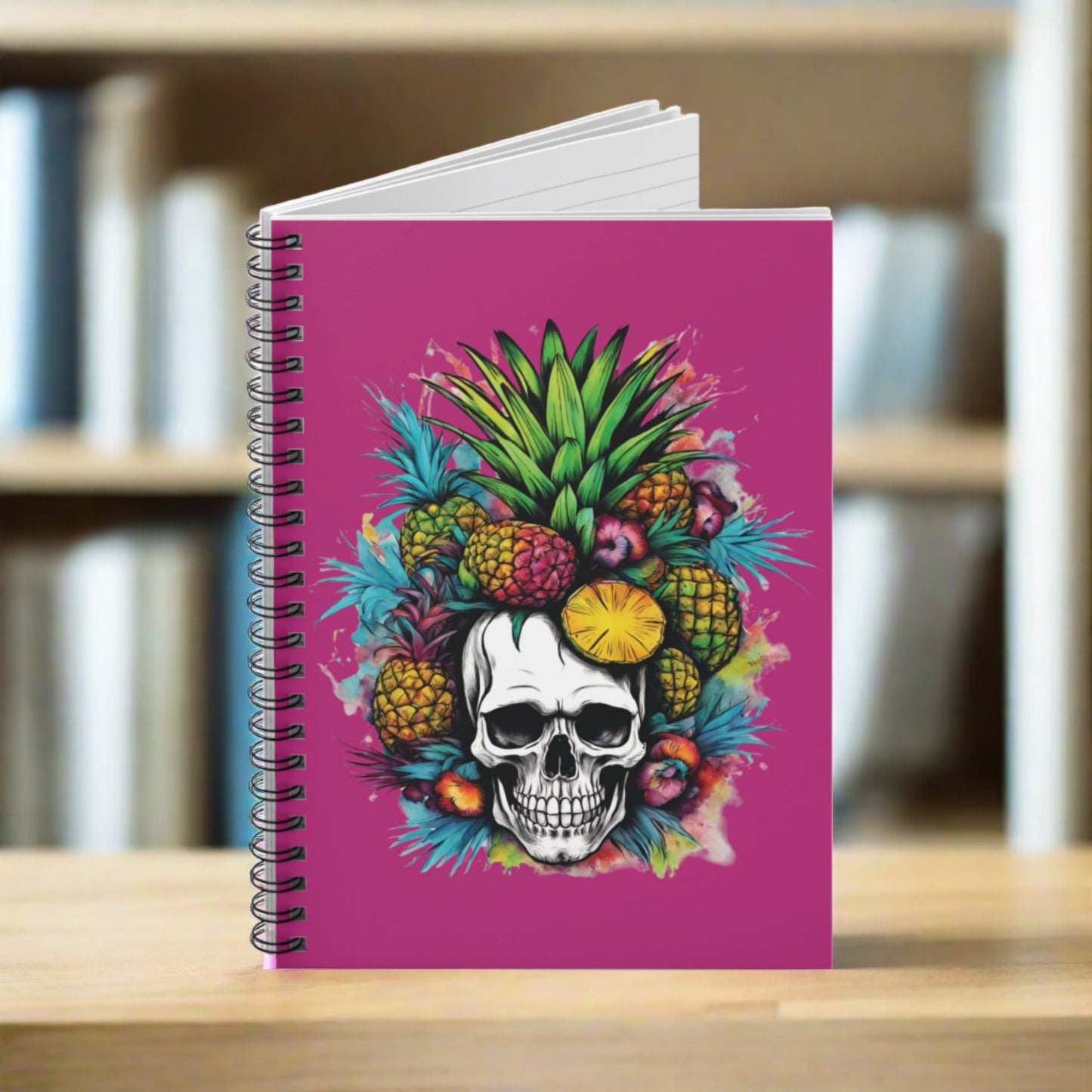 Colorful Mamba Skull Design on Pink Spiral Notebook - Ruled Lines
