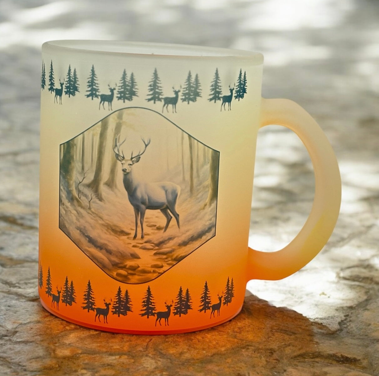 11oz Orange or Green Gradient Frosted Mug with Blue Deer and Border