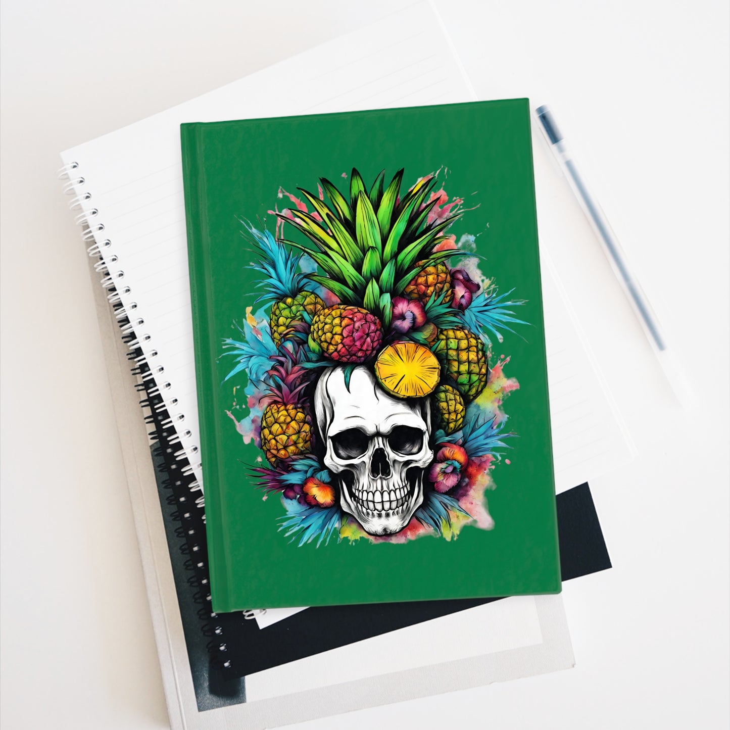 Tropical Colorful Mamba Skull on Green Journal - Blank