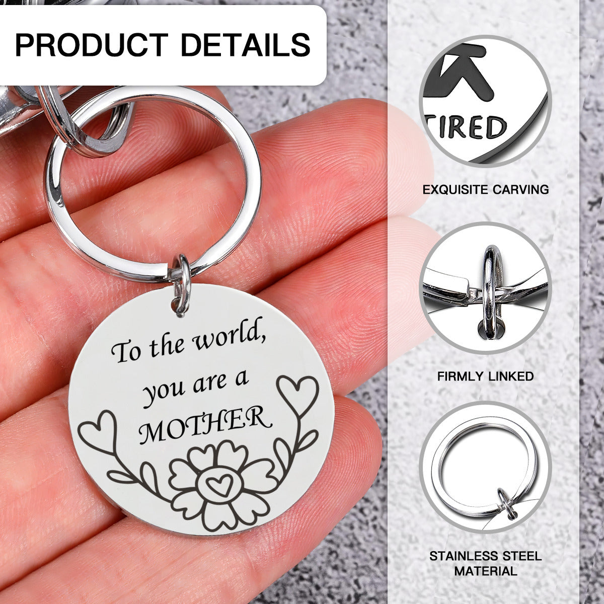 Mother, My World Key Chain in Silver & Misty Rose