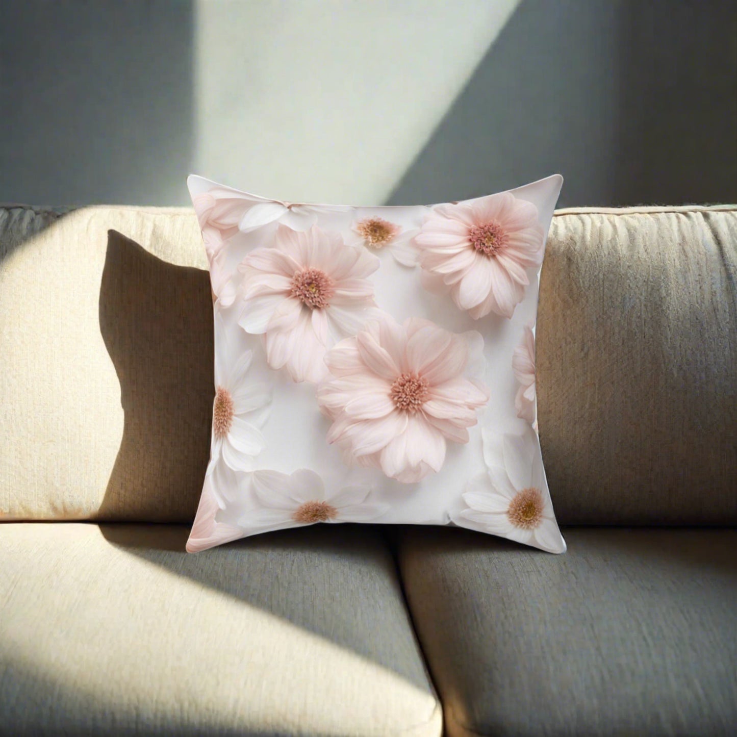 Blush Pink Floral Design Both Sides on Spun Polyester Square Pillow
