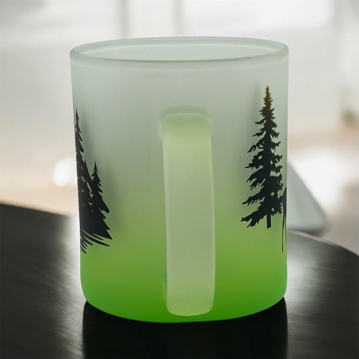 11oz Gradient, Green Frosted Glass Mug Camping Scene
