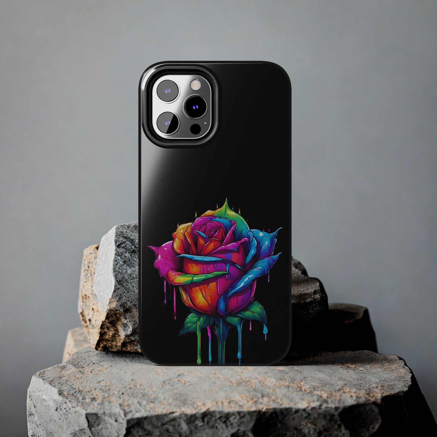 Rose Bleeding Colors on Black Tough Phone Cases