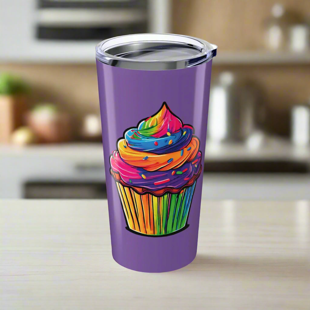 Large Colorful Cupcakes on Light Purple Tumbler 20oz Dishwasher Safe
