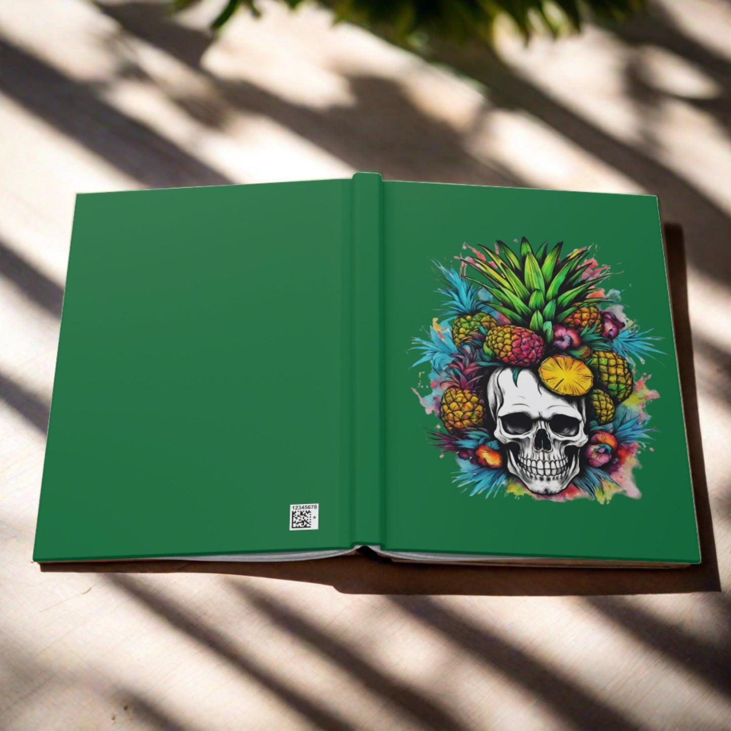 Colorful Mamba Skull on Dark Green Hardcover Journal Matte