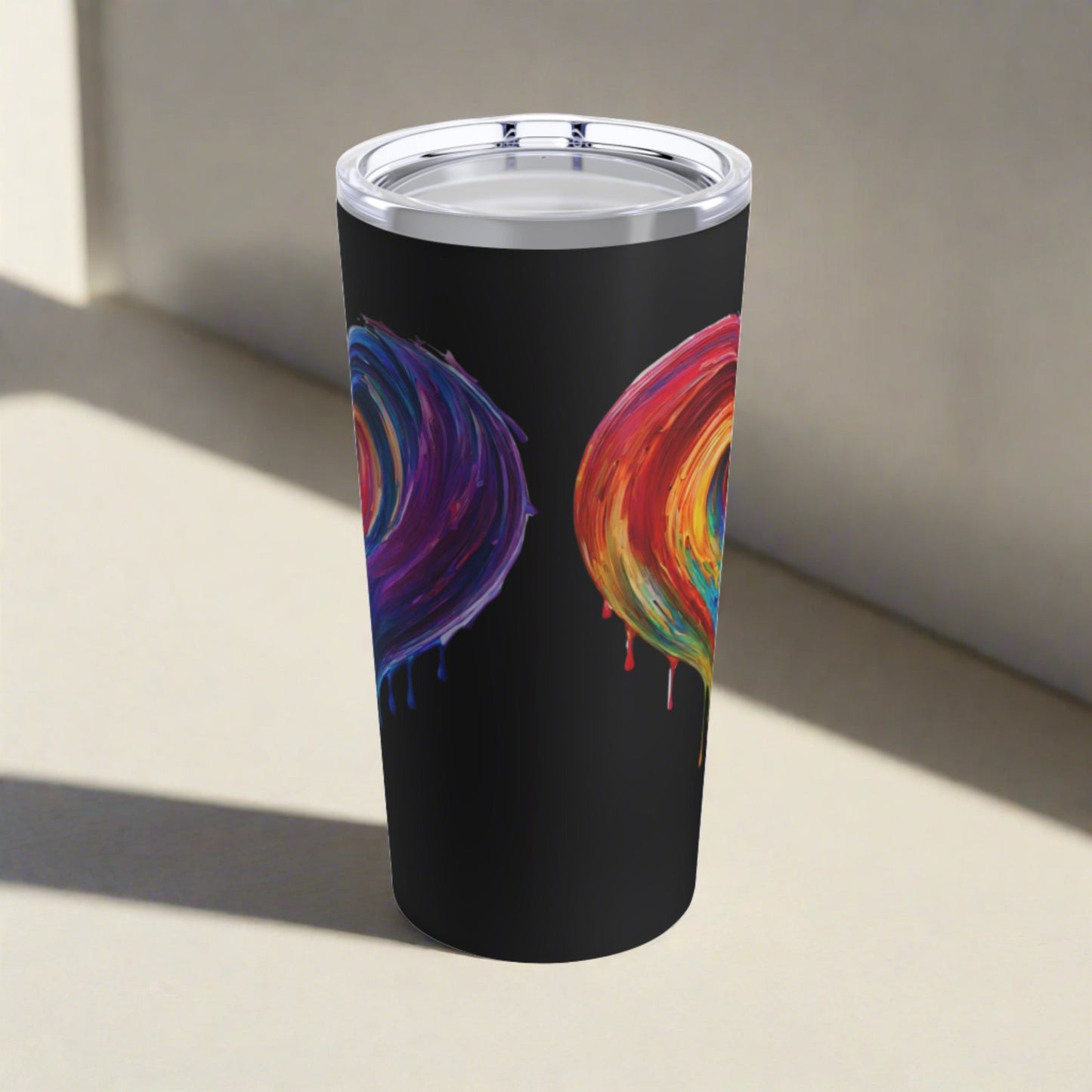 Heart Bleeding Colors on Black Tumbler 20oz Dishwasher Safe Rainbow