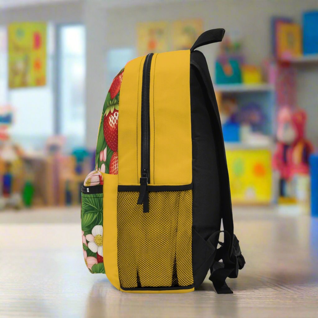 Yellow Backpack with Strawberry Dreams Design