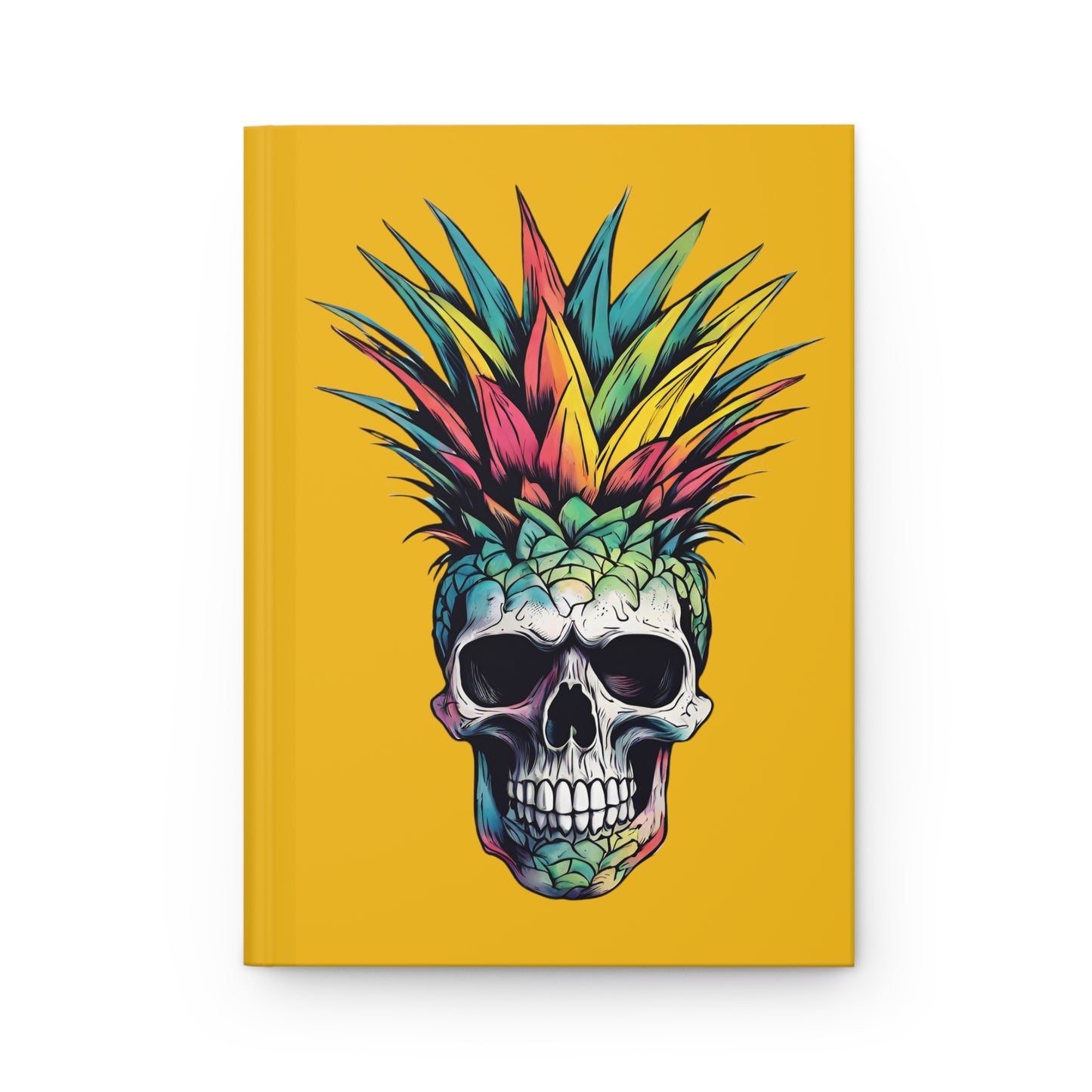 Colorful Pineapple Skull on Yellow Hardcover Journal Matte