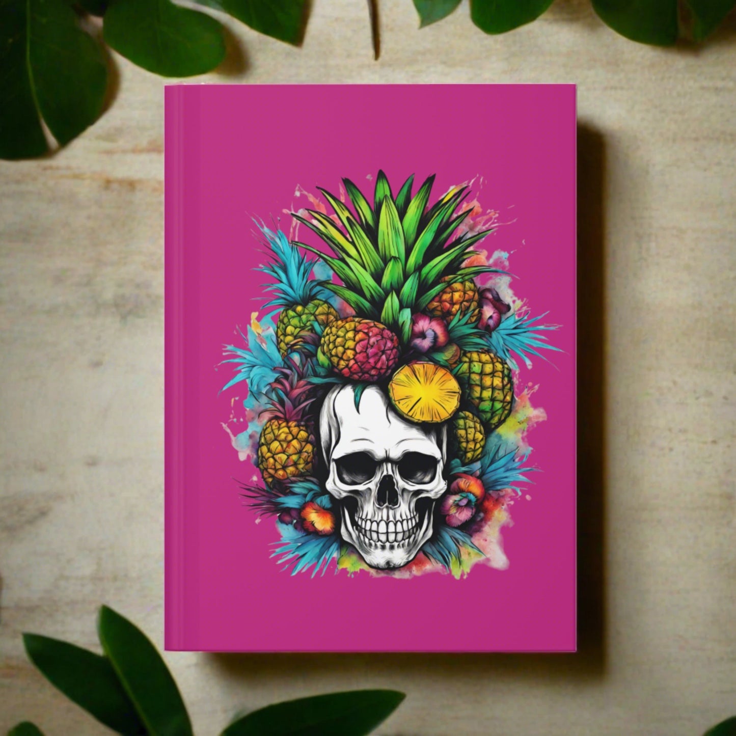 Colorful Mamba Skull on Pink Hardcover Journal Matte