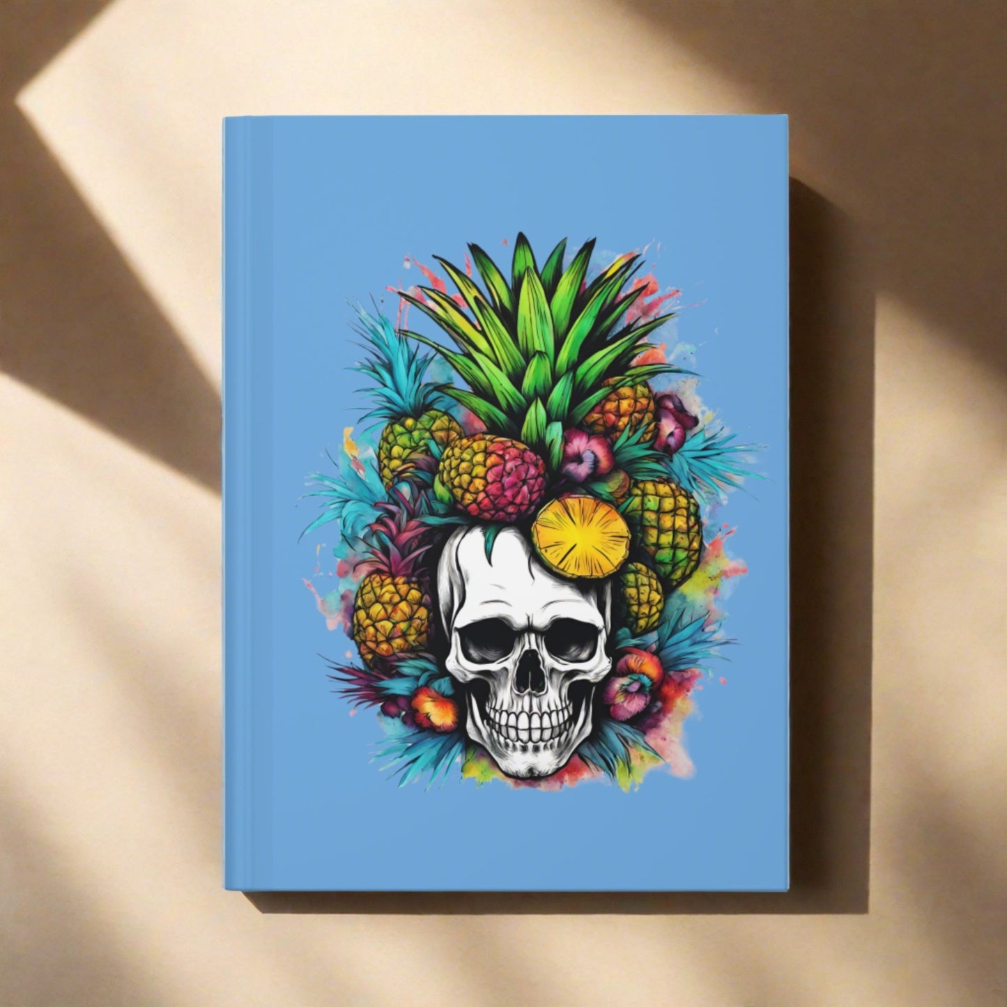 Colorful Mamba Skull on Light Blue Hardcover Journal Matte