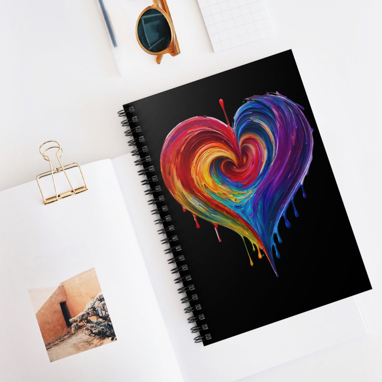 Large Heart Bleeding Colors Design Spiral Notebook - Ruled Lines