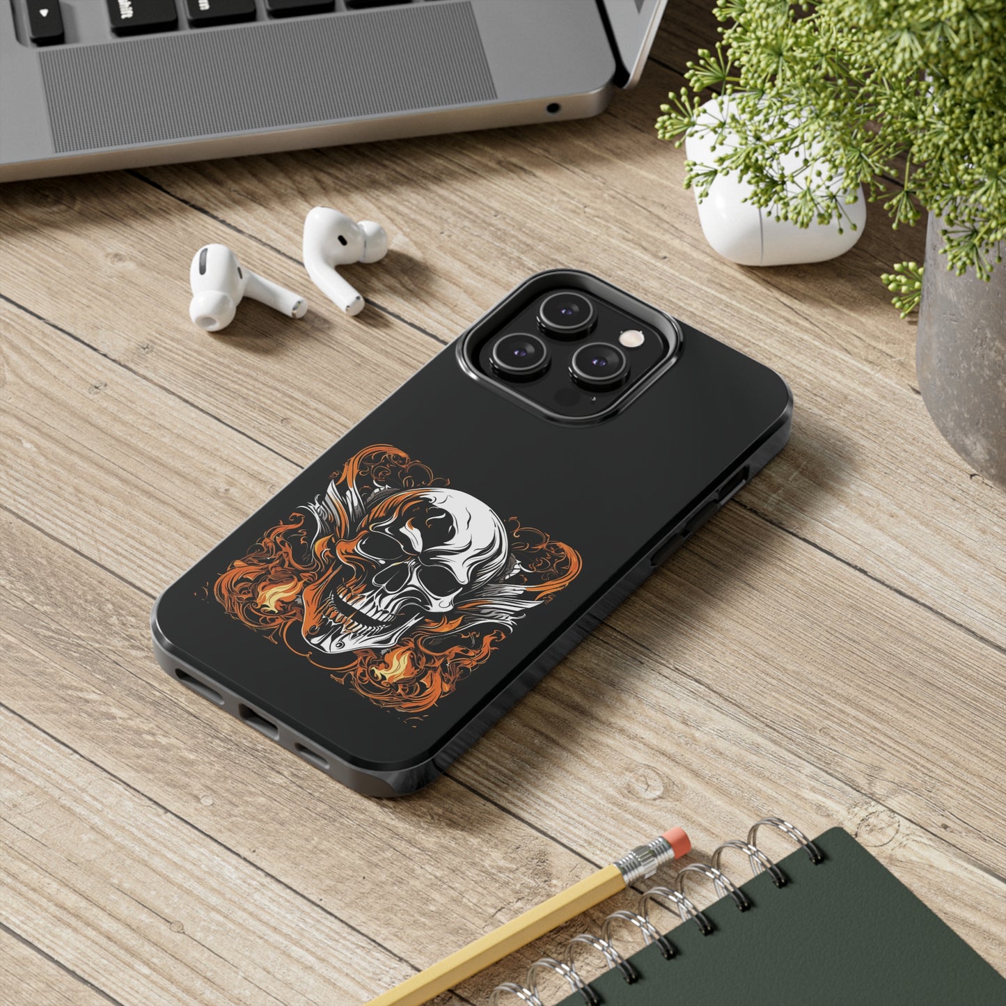 Flaming Skull Design Tough Phone Cases