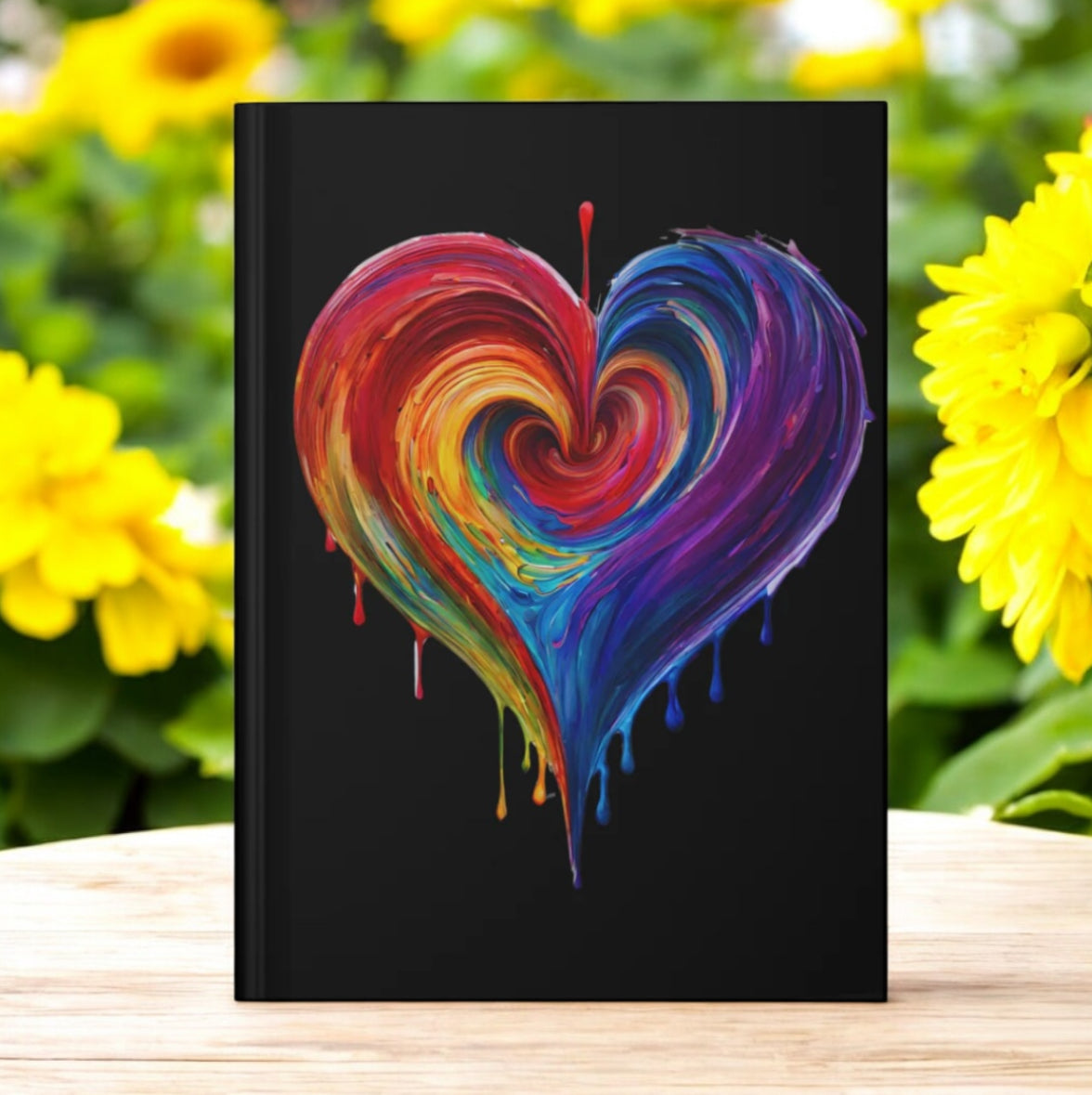 Heart Bleeding Colors on Black Hardcover Journal Matte