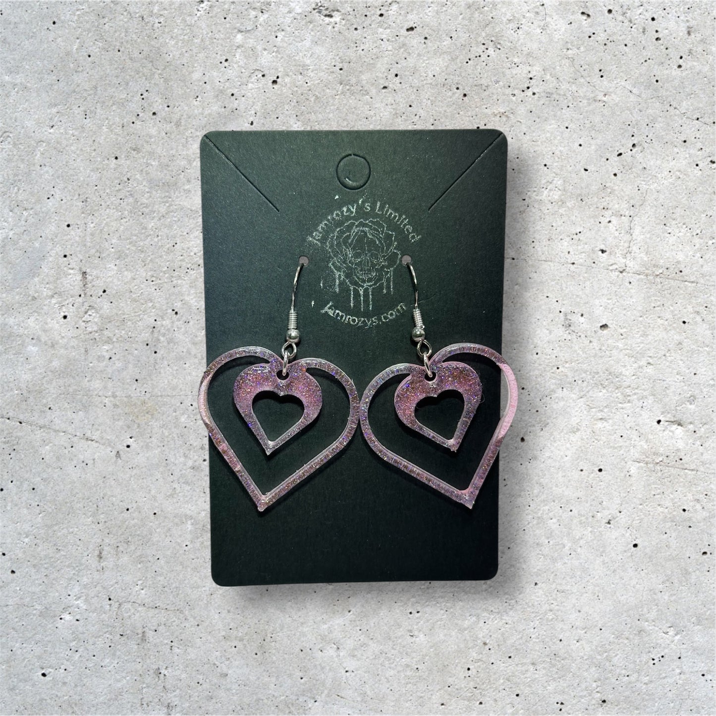 Handmade Glittery Pink Hearts Dangle Earrings