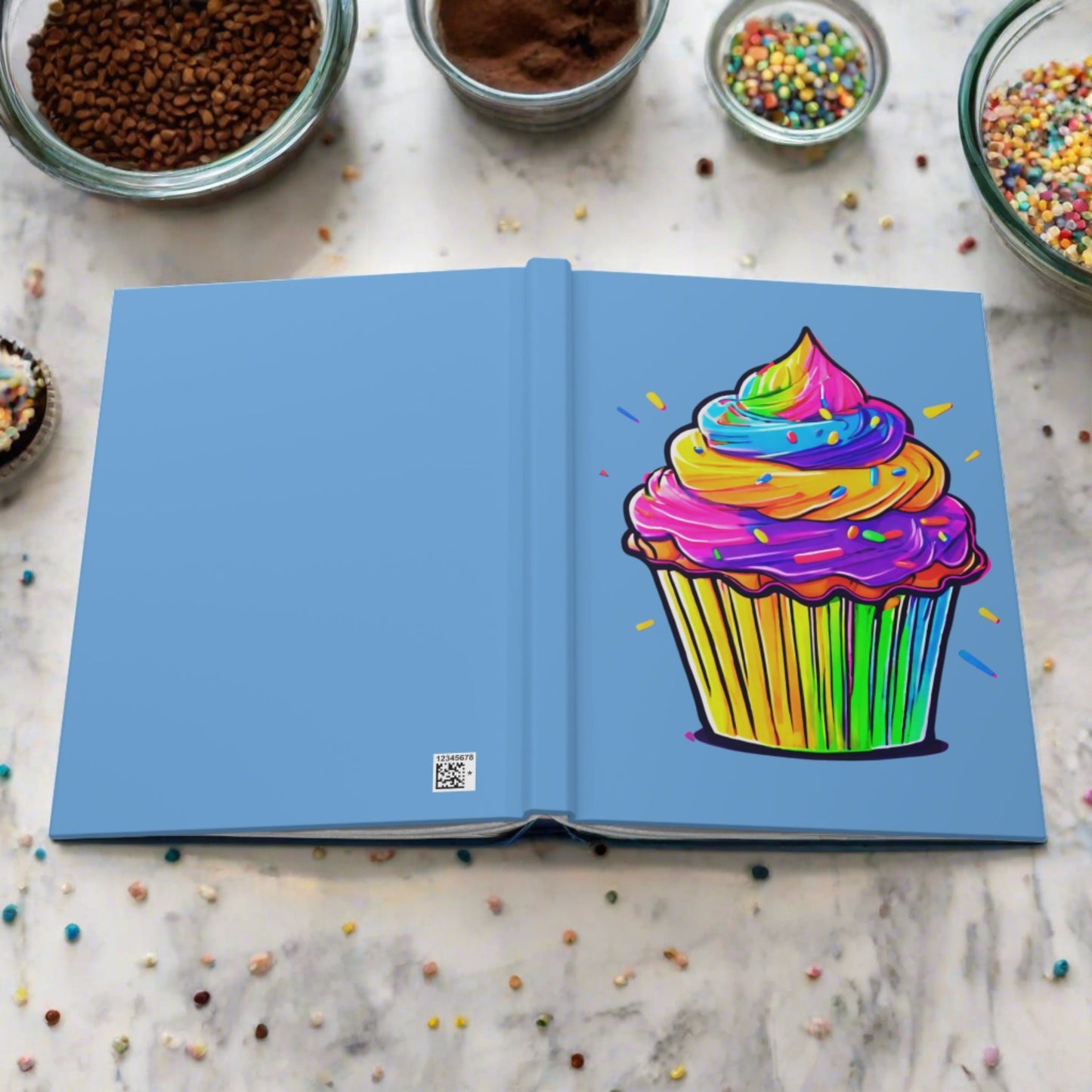 Neon Cupcake on Light Blue Hardcover Journal Matte