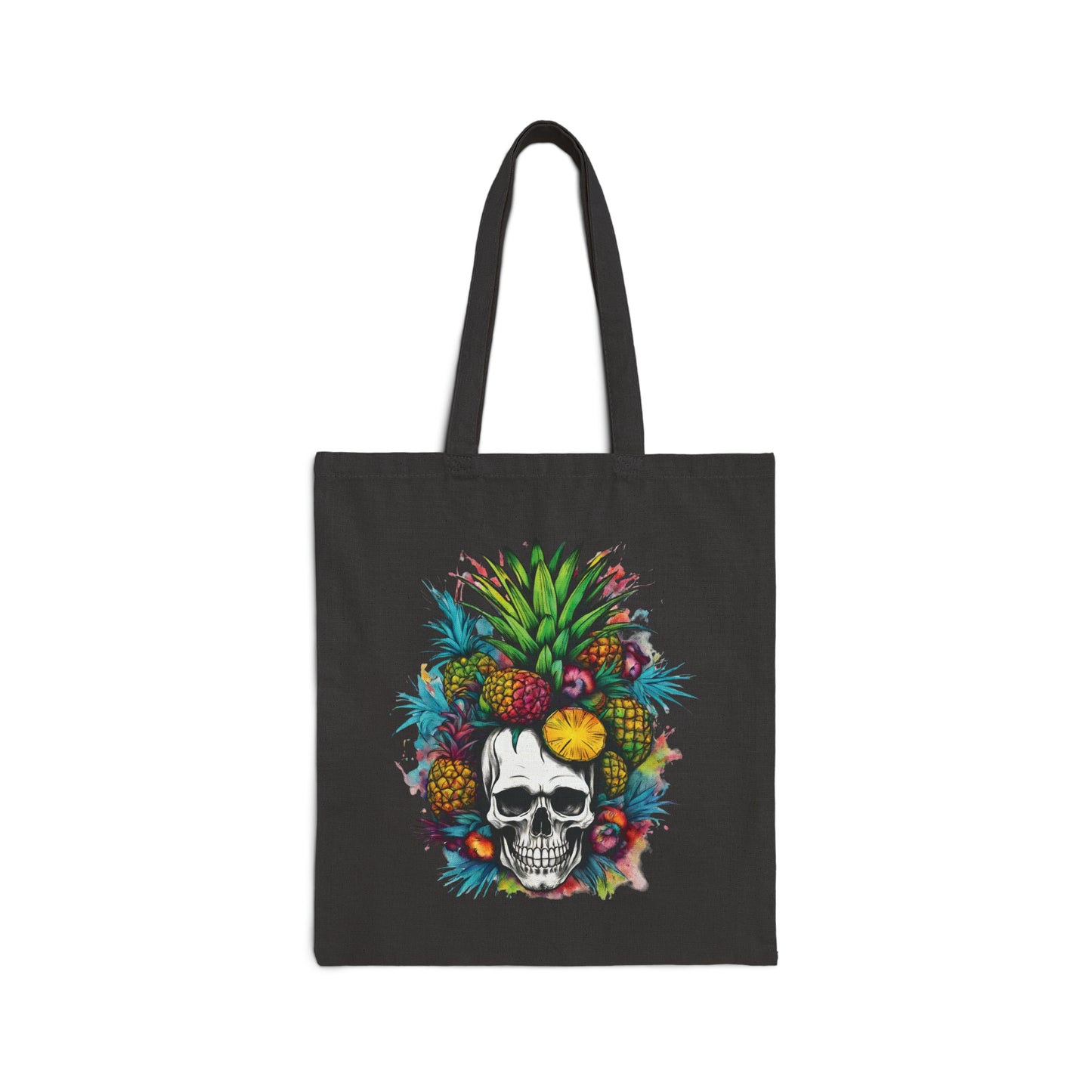 Cotton Canvas Tote Bag with Colorful Samba Skull Print
