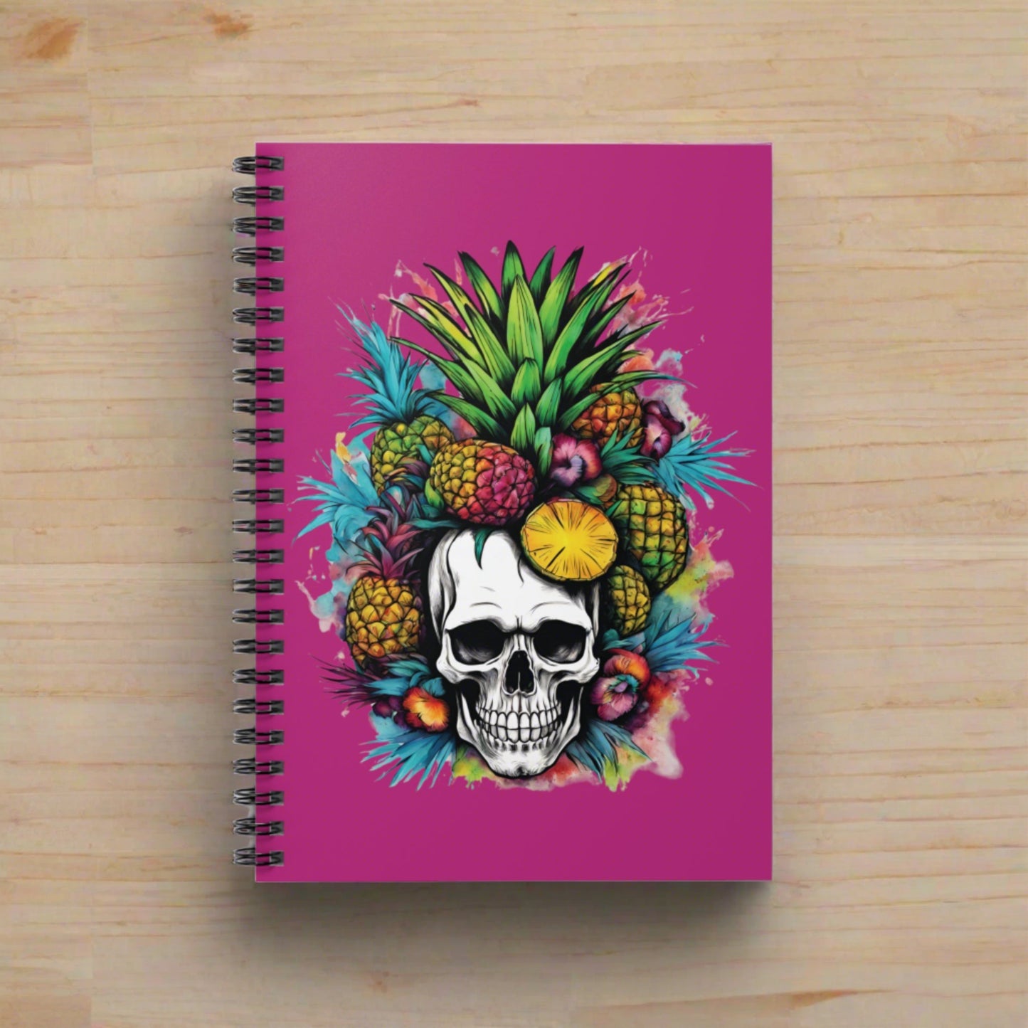 Colorful Mamba Skull Design on Pink Spiral Notebook - Ruled Lines