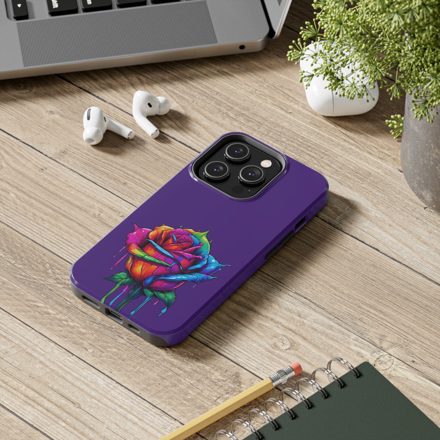 Rose Bleeding Colors on Purple Tough Phone Cases