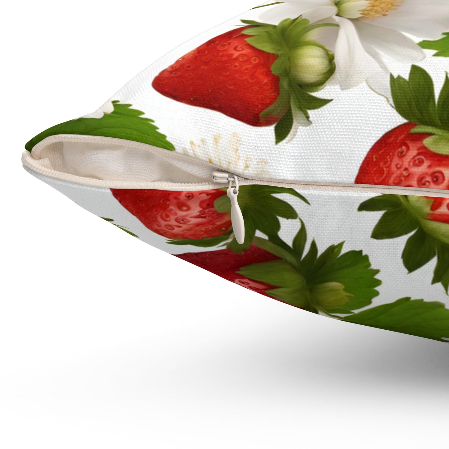 Strawberry Floral Design on Both Sides of Spun Polyester Square Pillow