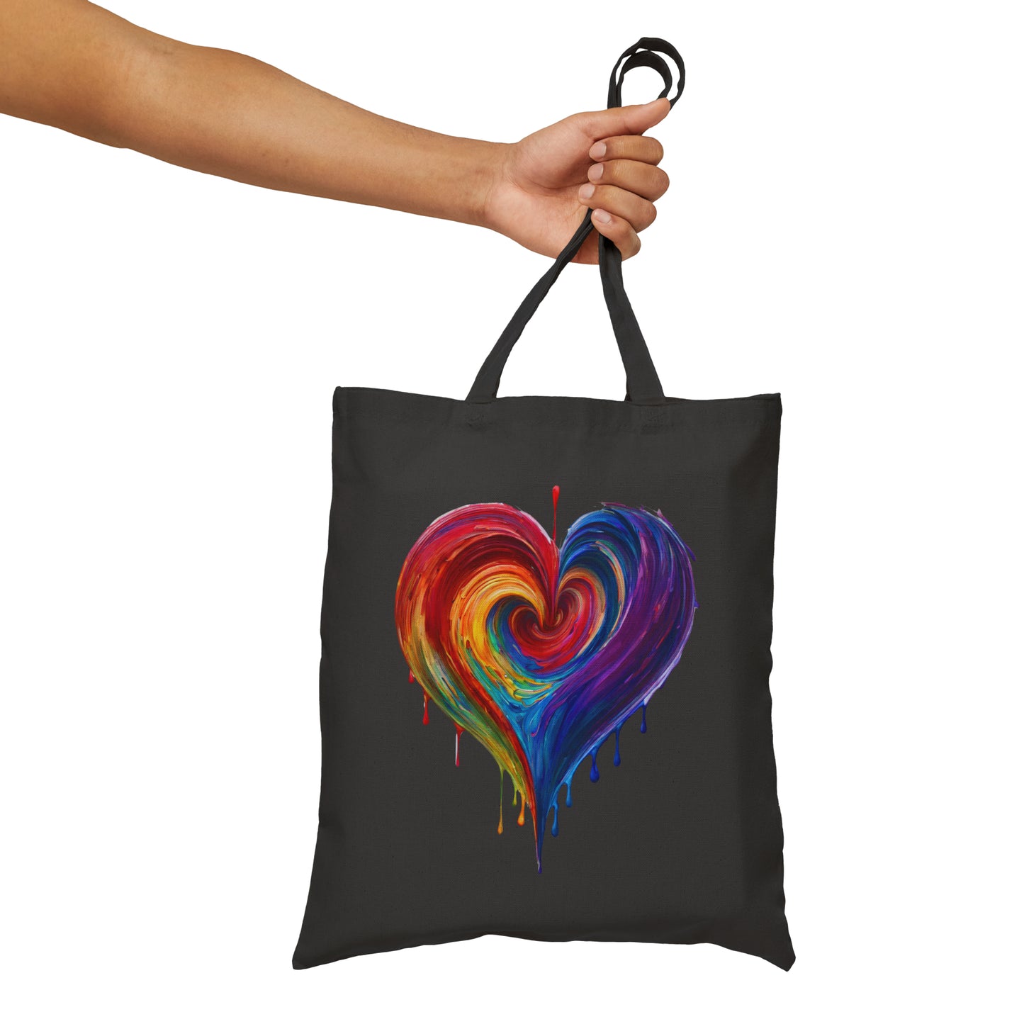 Cotton Canvas Tote Bag with Colorful Dripping Heart Print on Front