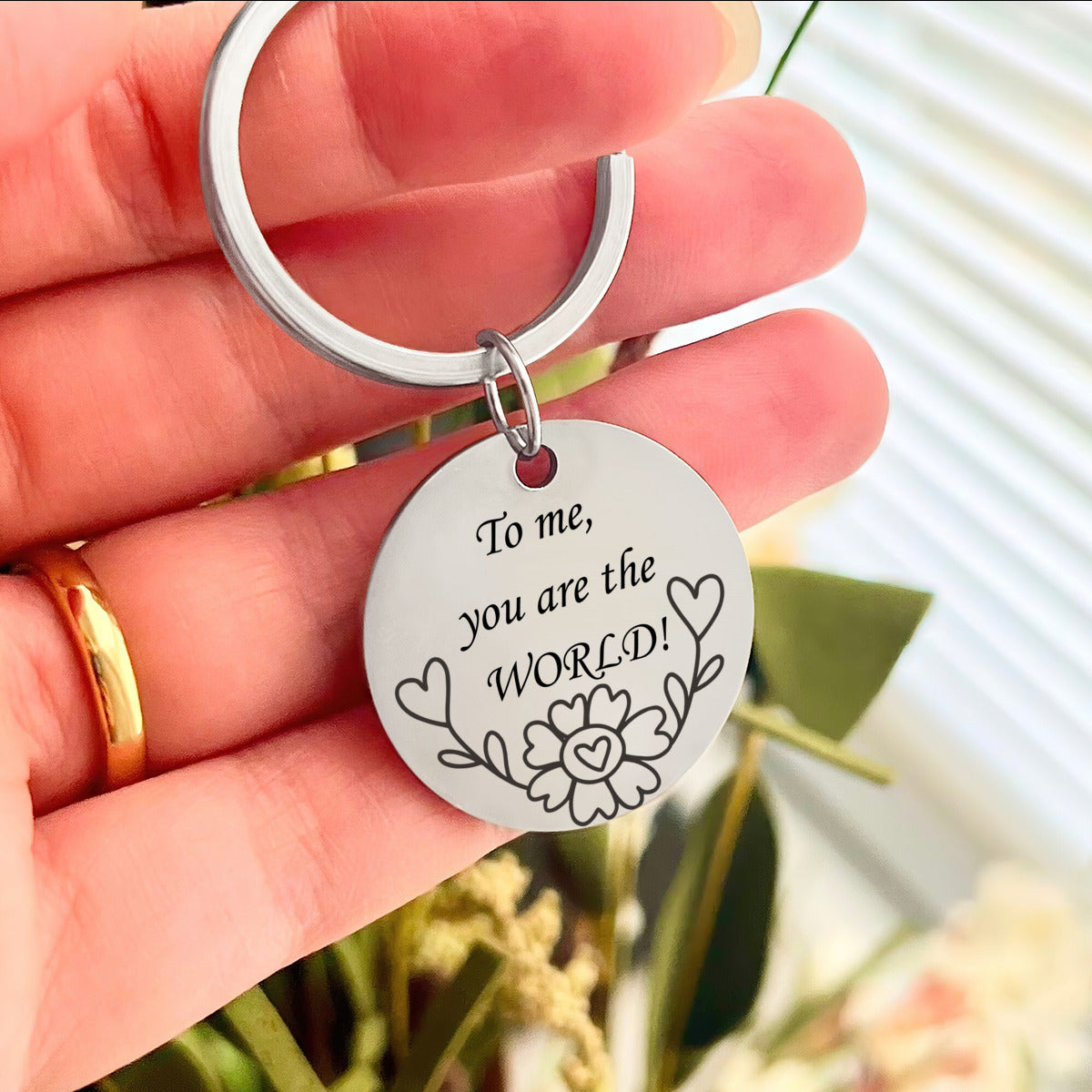 Mother, My World Key Chain in Silver & Misty Rose