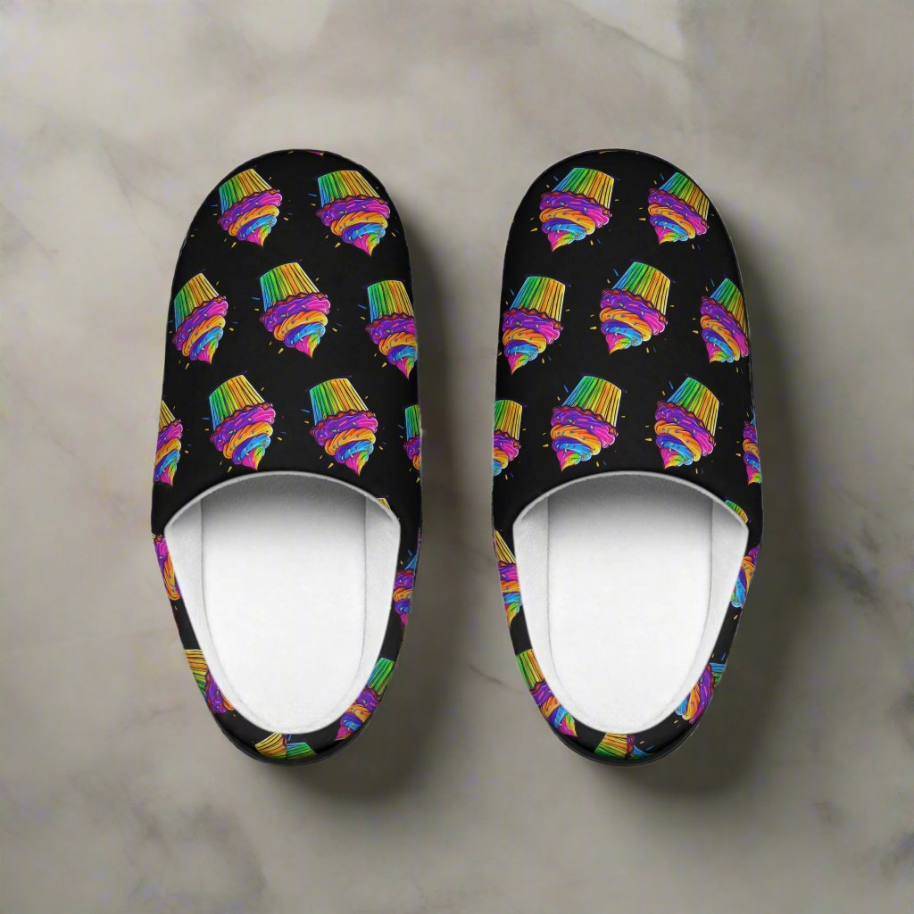 Neon Cupcakes Women's Indoor Slippers in Black