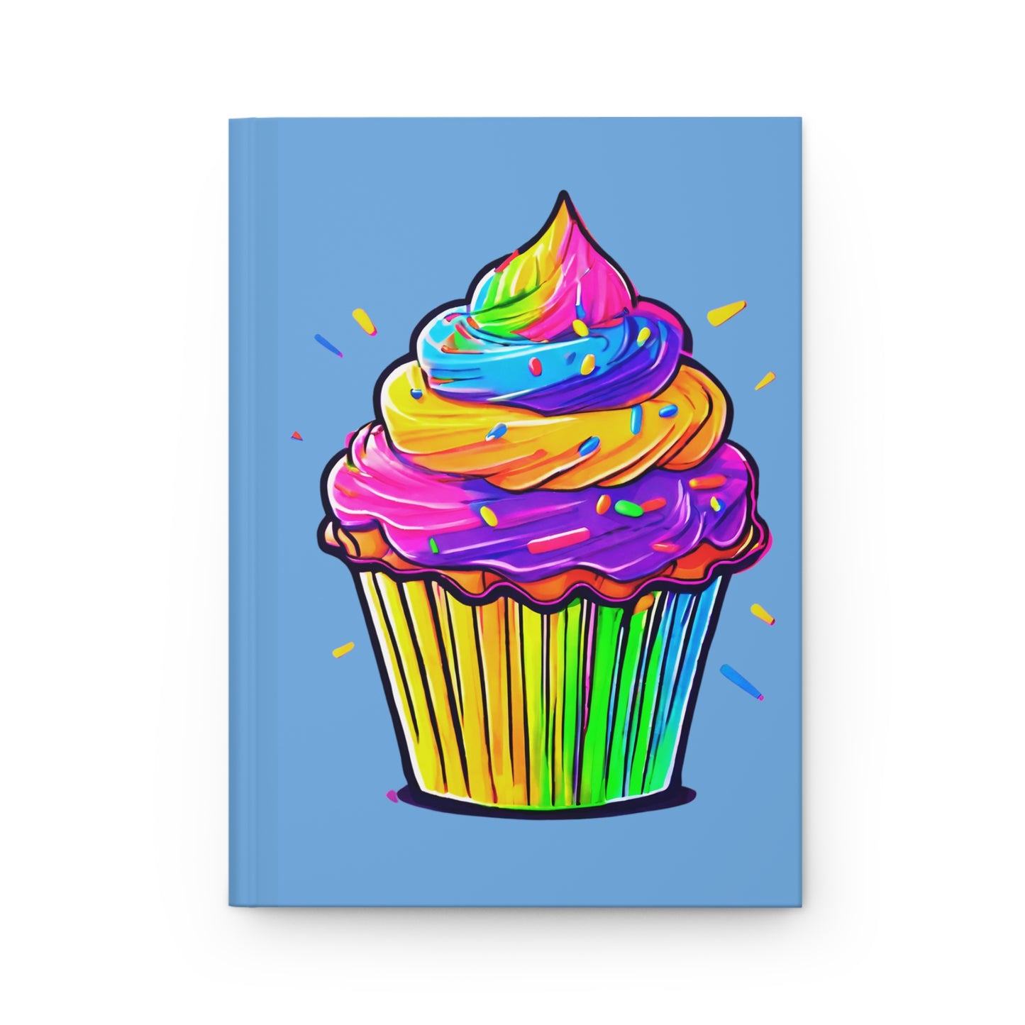 Neon Cupcake on Light Blue Hardcover Journal Matte