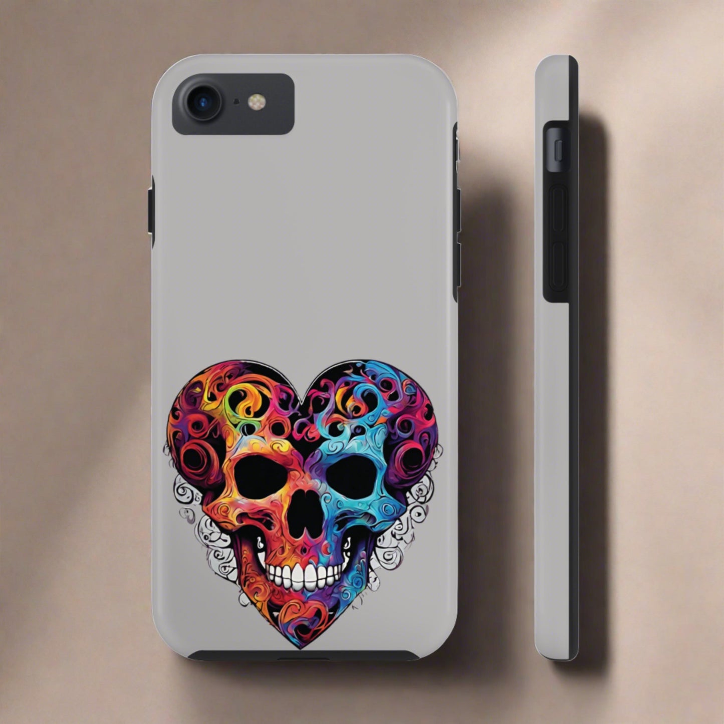 Colorful Heart Skull Tough Phone Cases