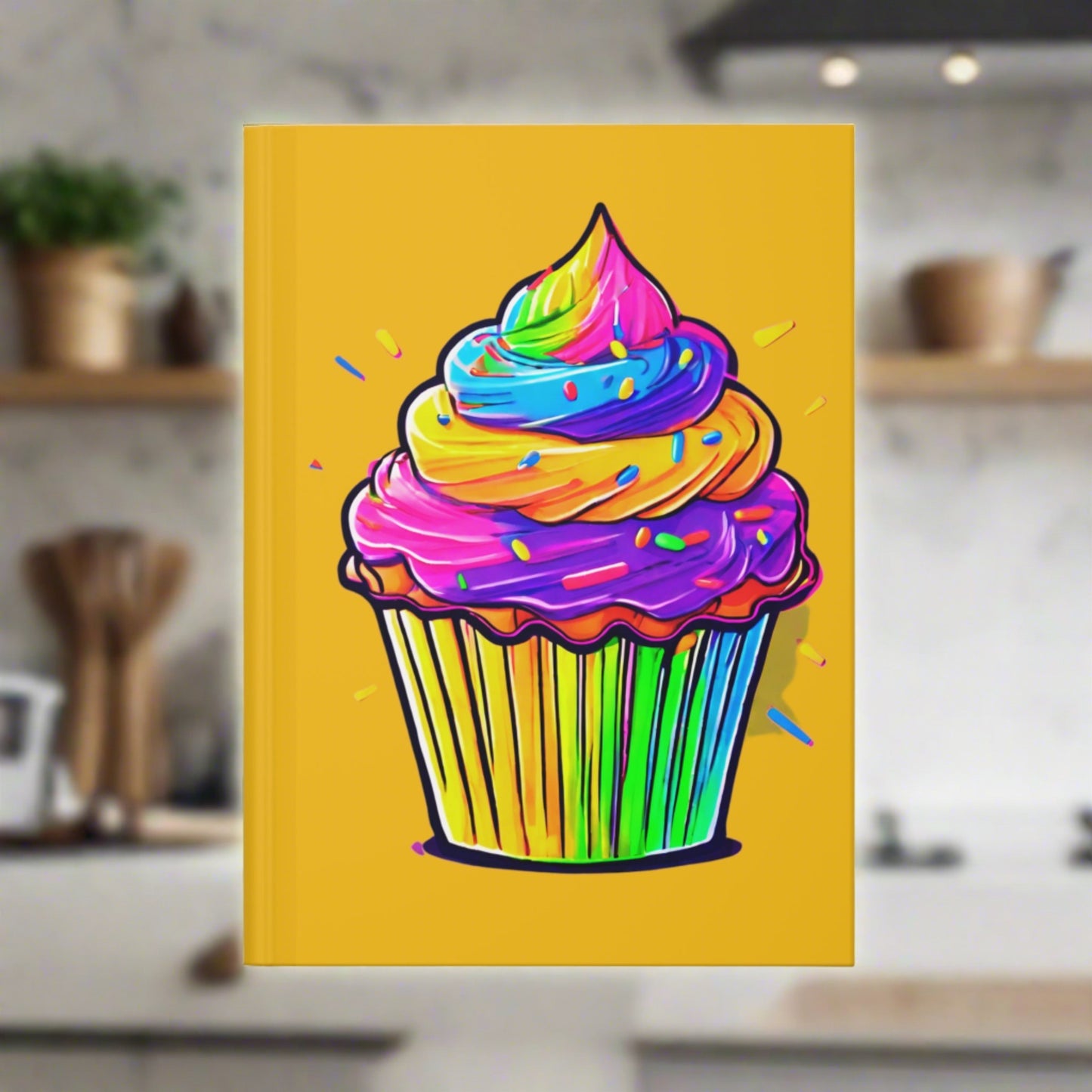 Neon Cupcake on Yellow Hardcover Journal Matte