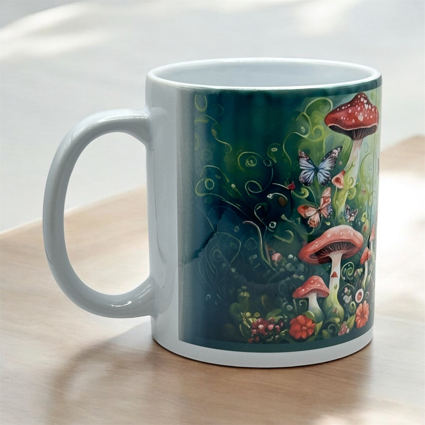 11oz White Ceramic Mug with Fantasy Mushroom Pathway