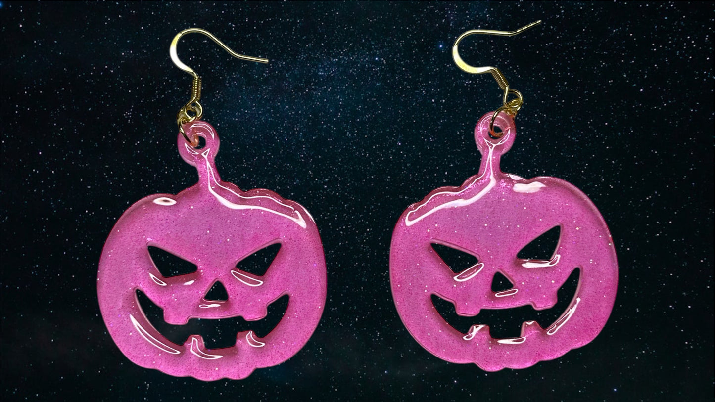 Pink Glittery Jack O’ Lantern Earrings