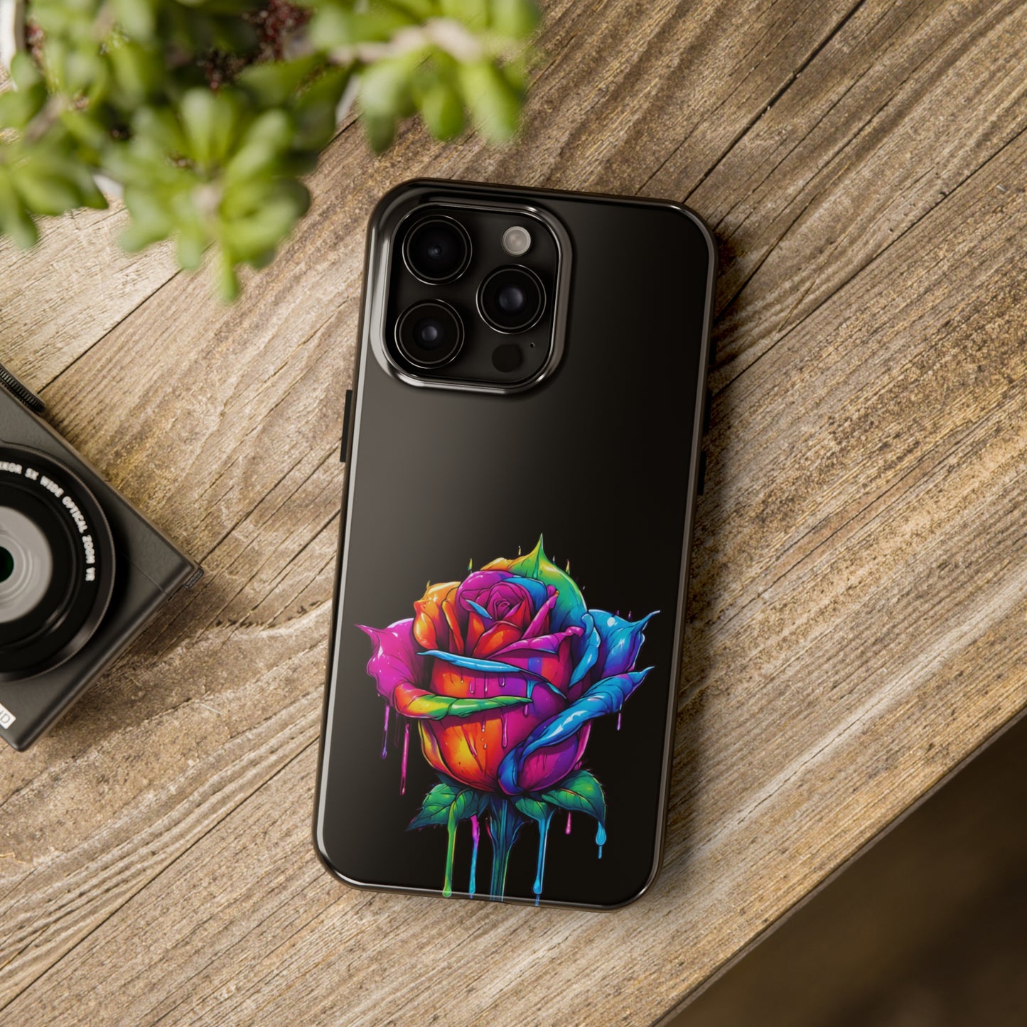 Rose Bleeding Colors on Black Tough Phone Cases