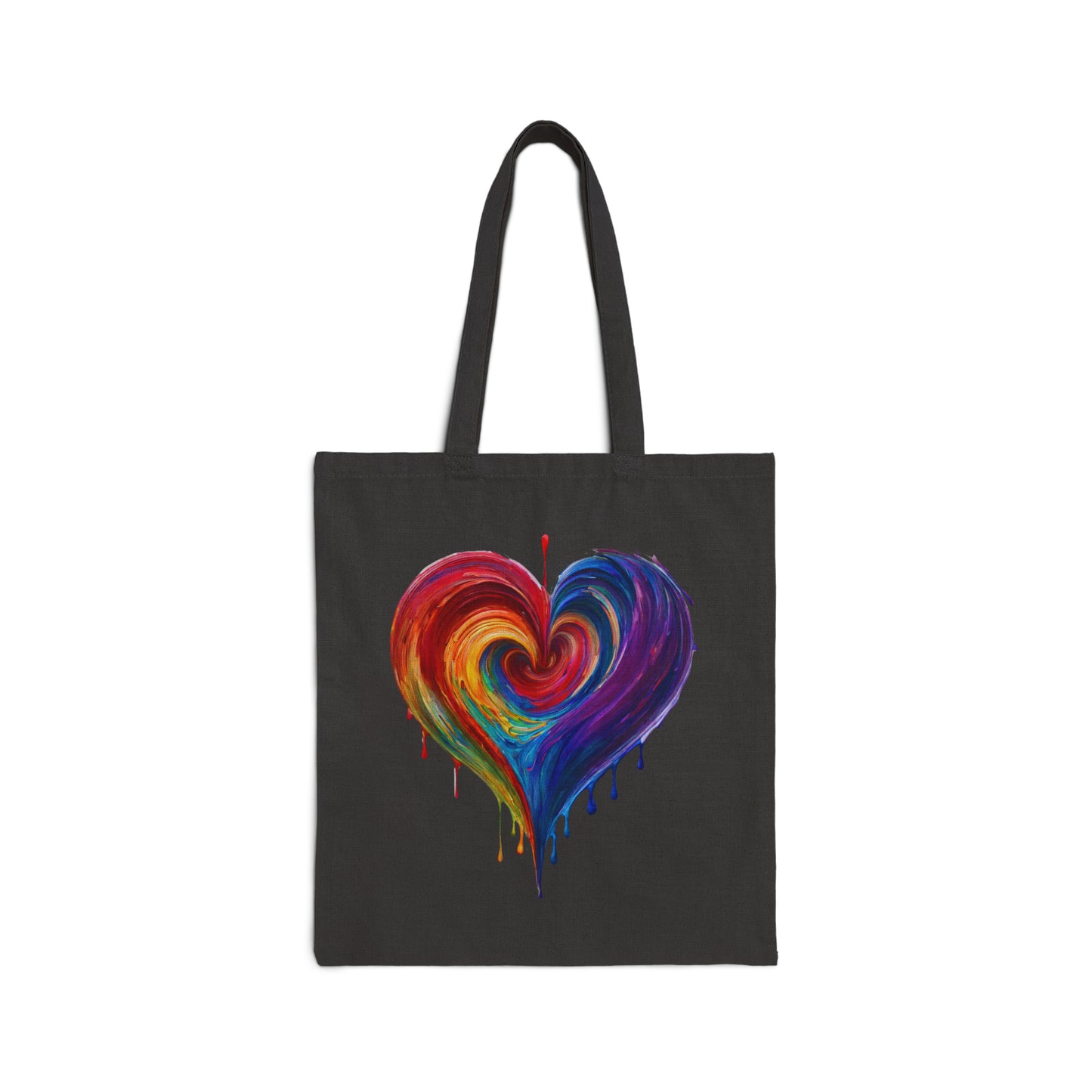 Cotton Canvas Tote Bag with Colorful Dripping Heart Print on Front