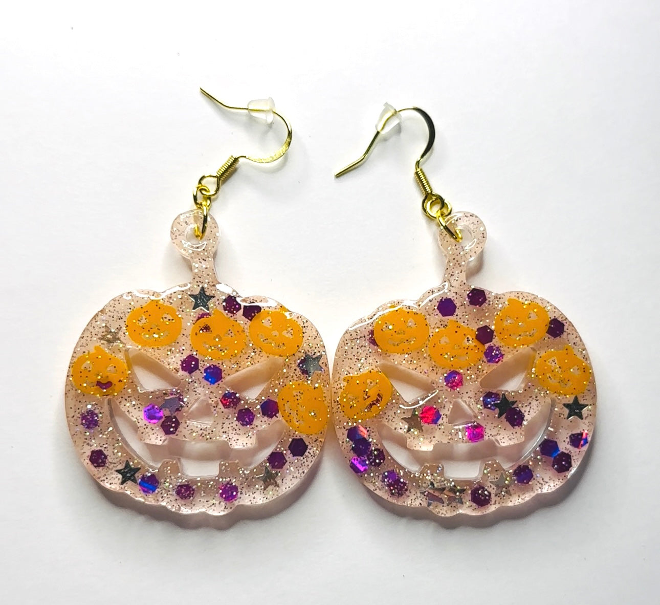 Handmade Glitter Jack-o’-Lantern Halloween Earrings