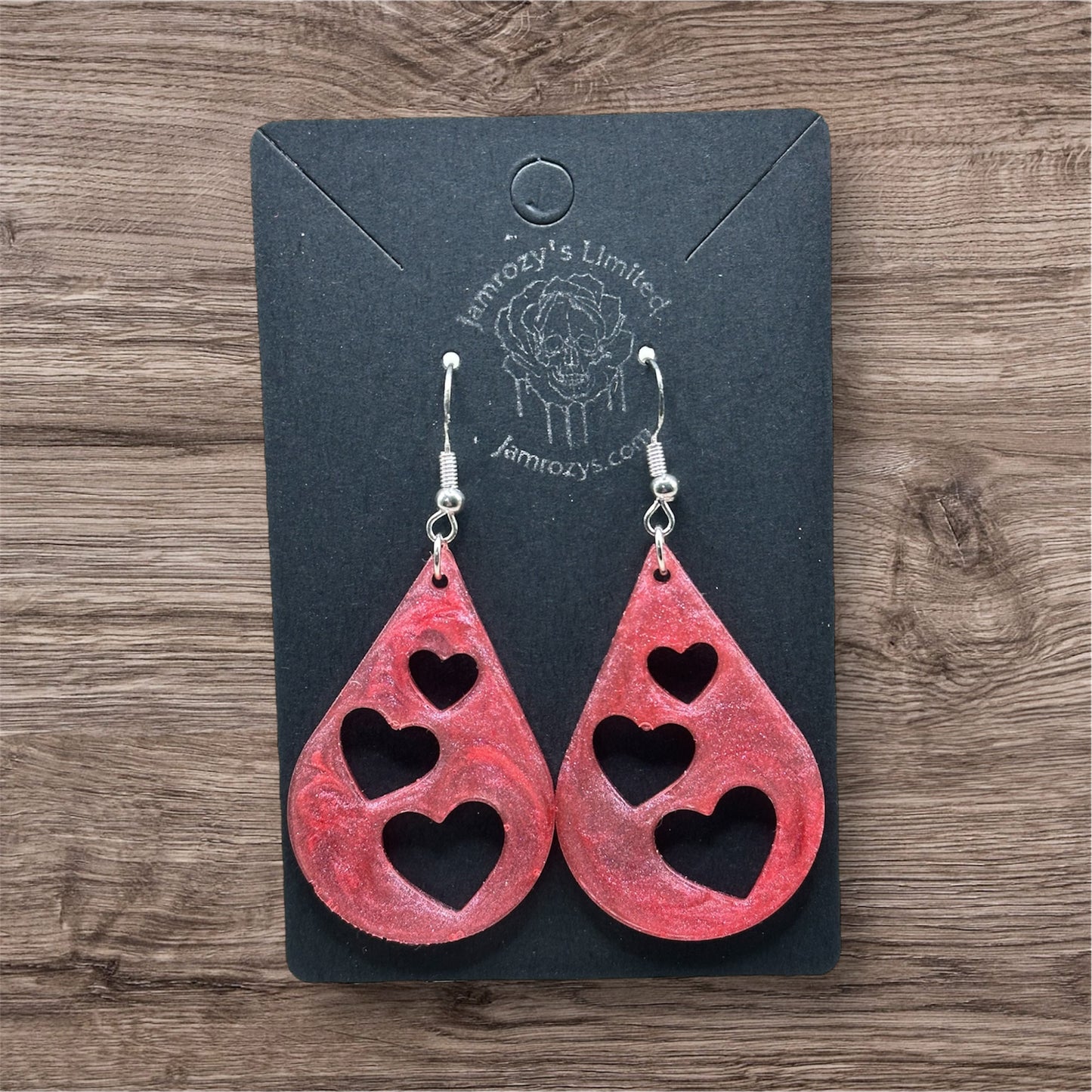 Pinkish-Red Triple Heart Punch Dangle Earring Handmade