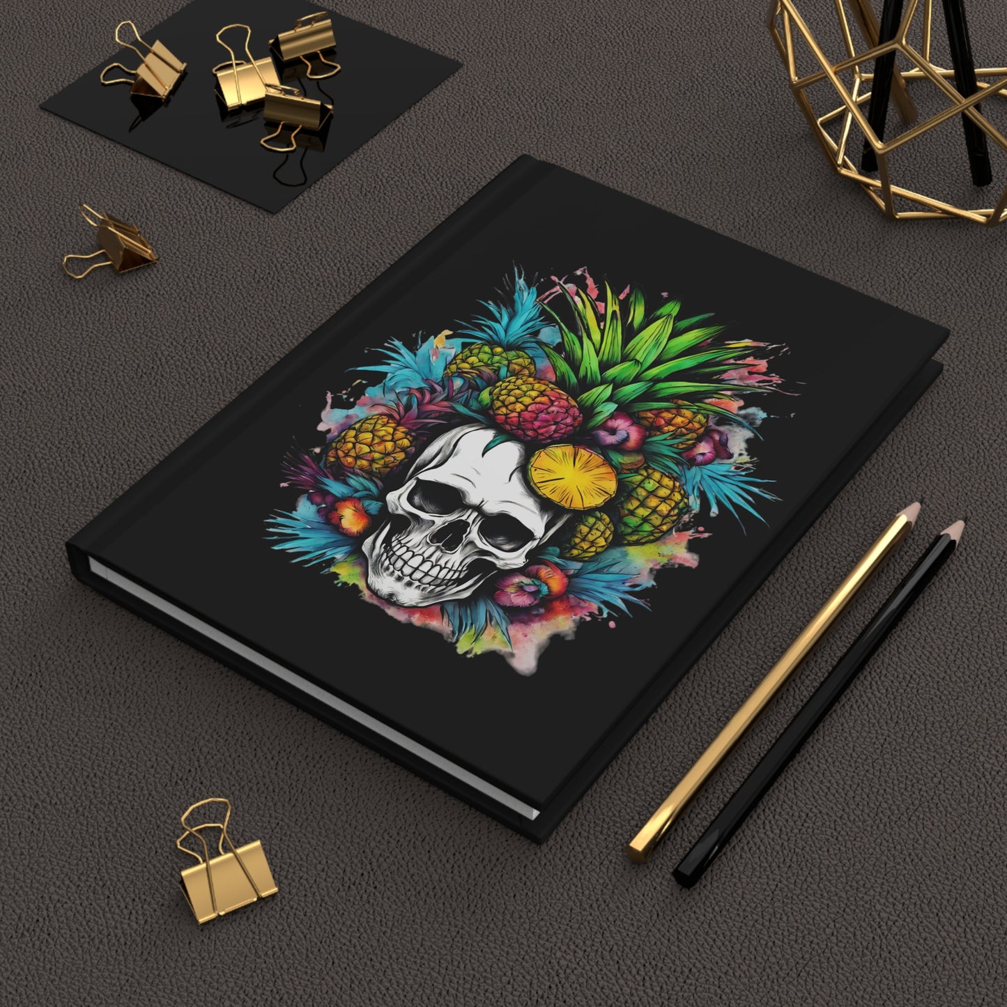 Colorful Mamba Skull on Black Hardcover Journal Matte