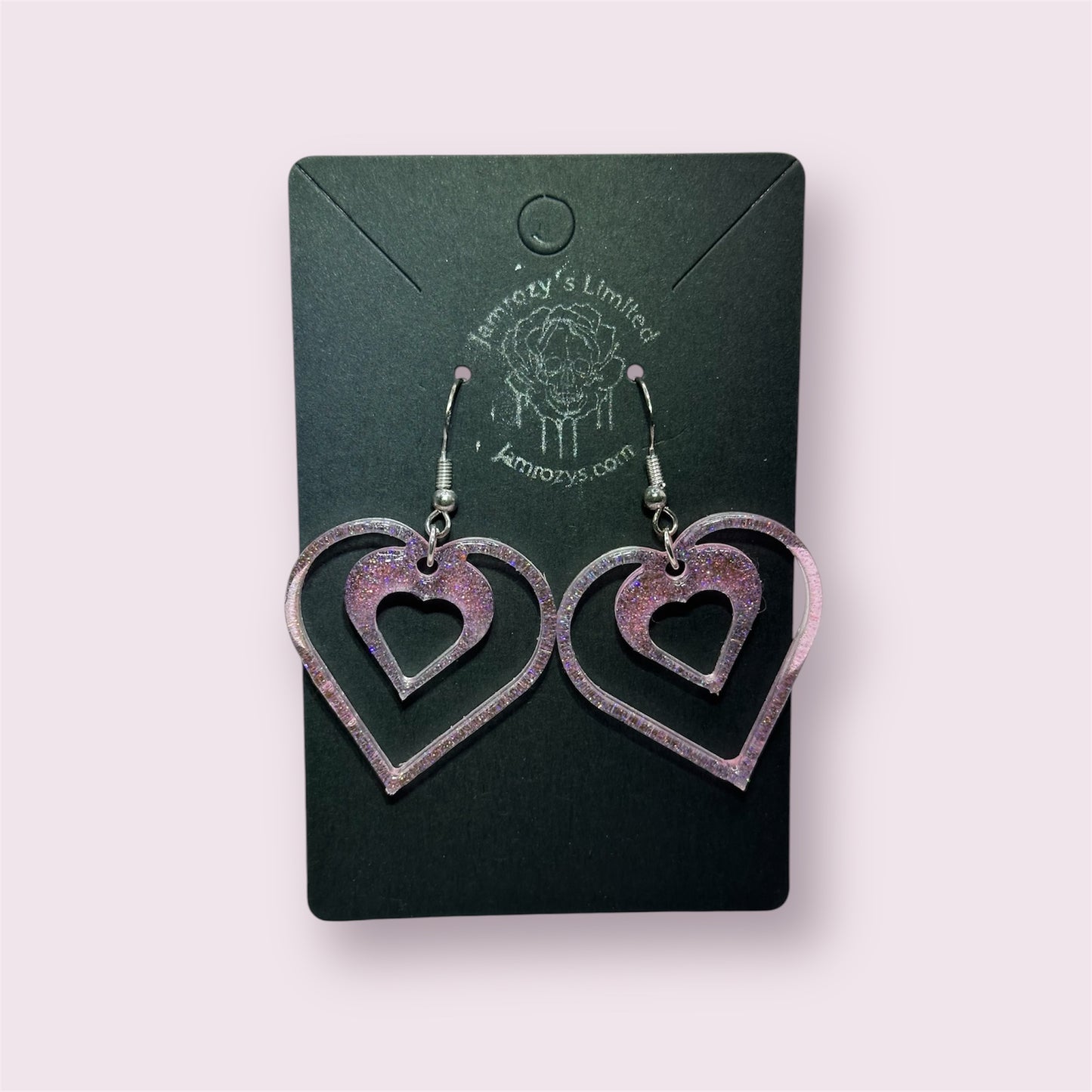 Handmade Glittery Pink Hearts Dangle Earrings