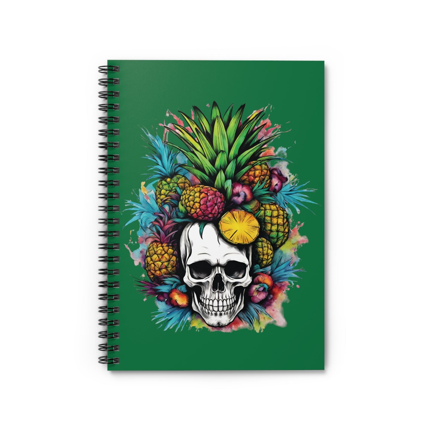Colorful Mamba Skull Design on Green Spiral Notebook - Ruled Lines