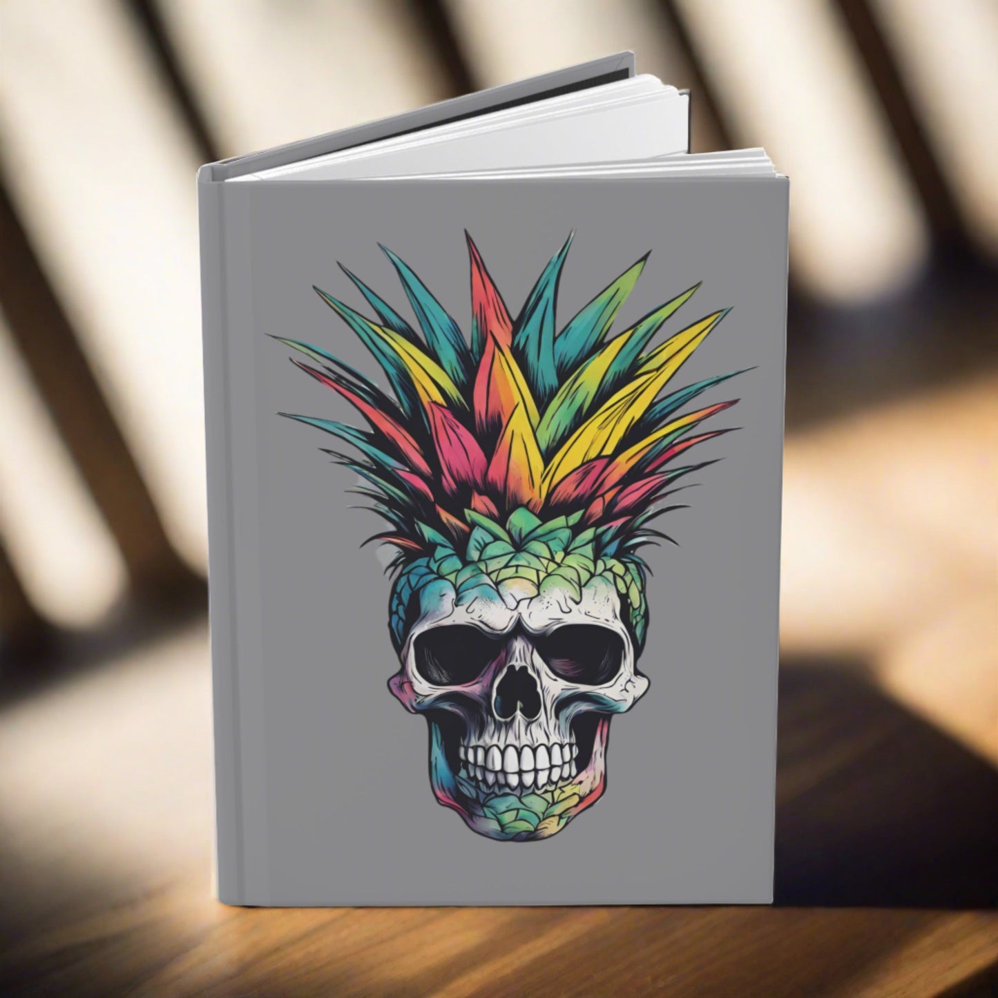 Colorful Pineapple Skull on Gray Hardcover Journal Matte