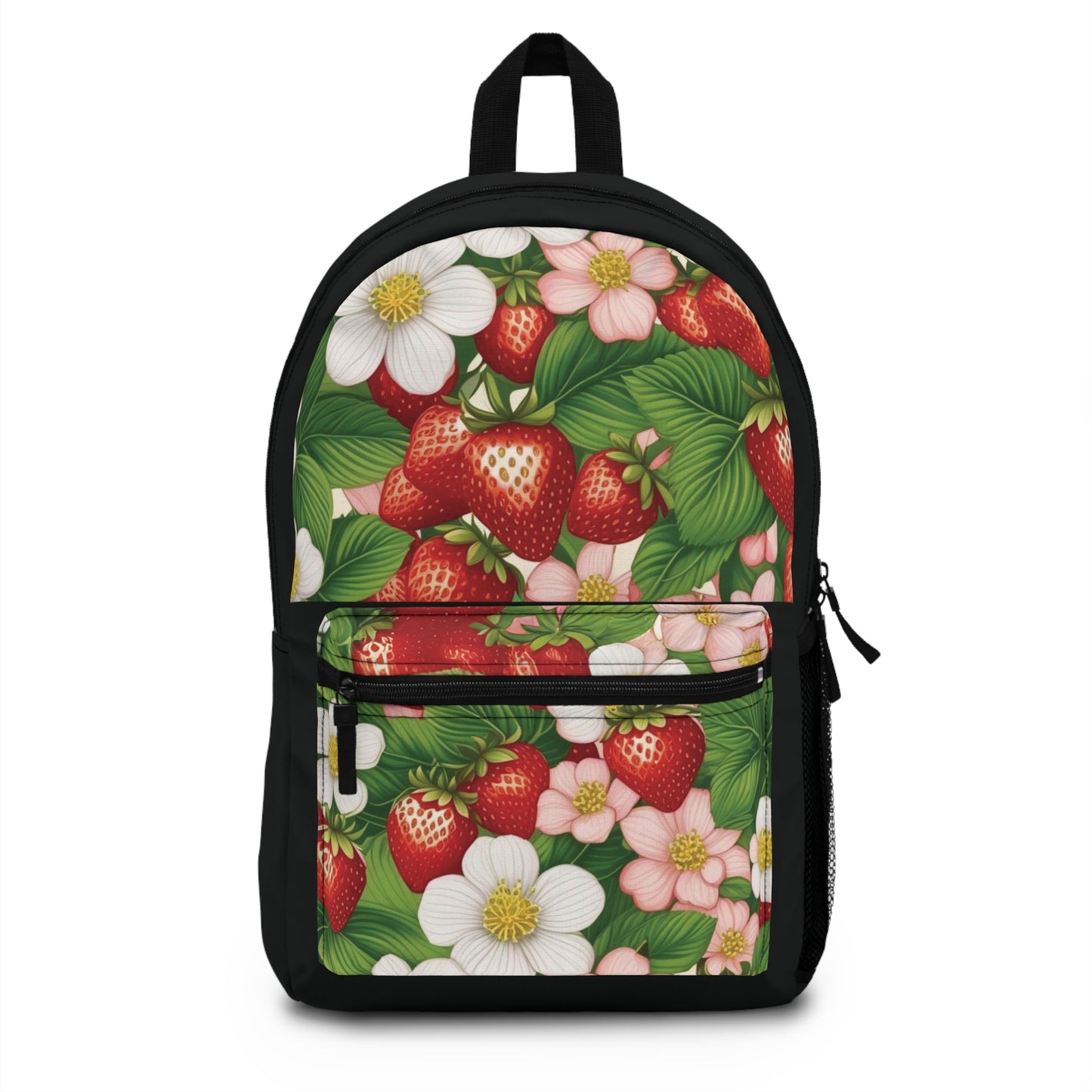 Strawberry Dreams Design on Black Backpack