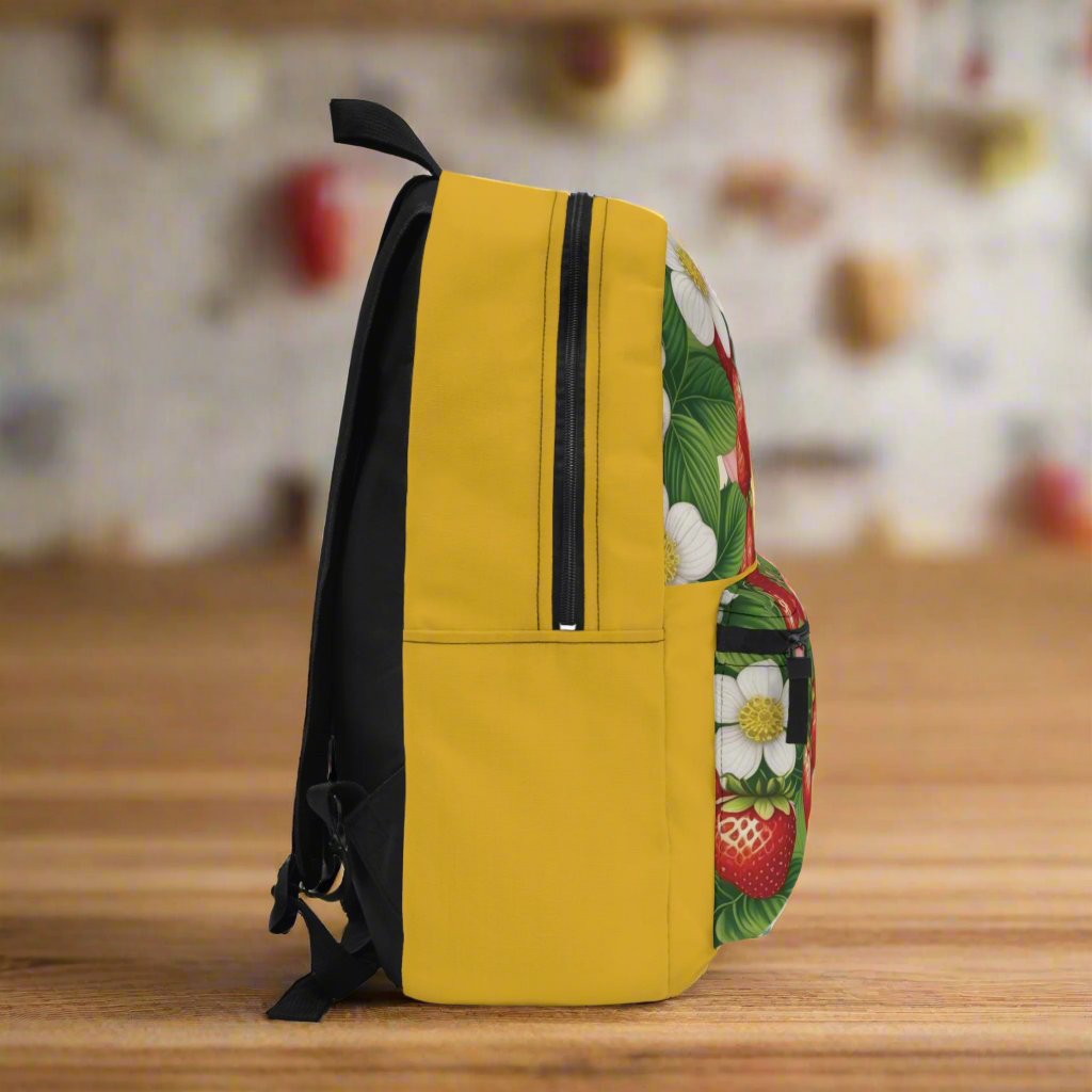 Yellow Backpack with Strawberry Dreams Design