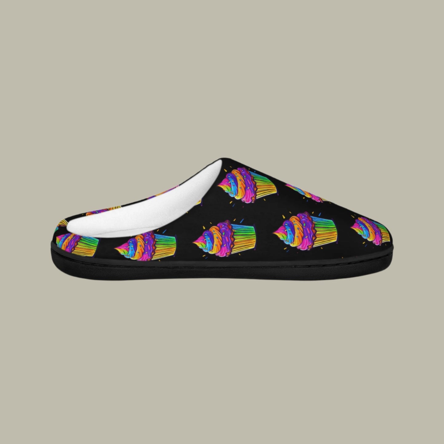 Neon Cupcakes Women's Indoor Slippers in Black