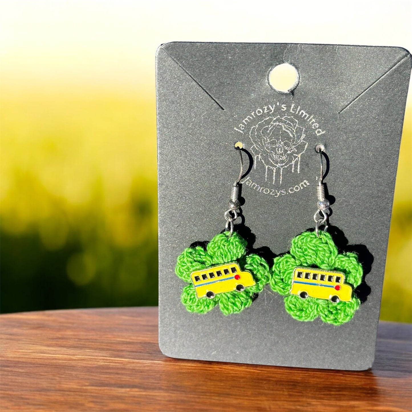 Handmade School Bus Flower Sterling Silver Earrings