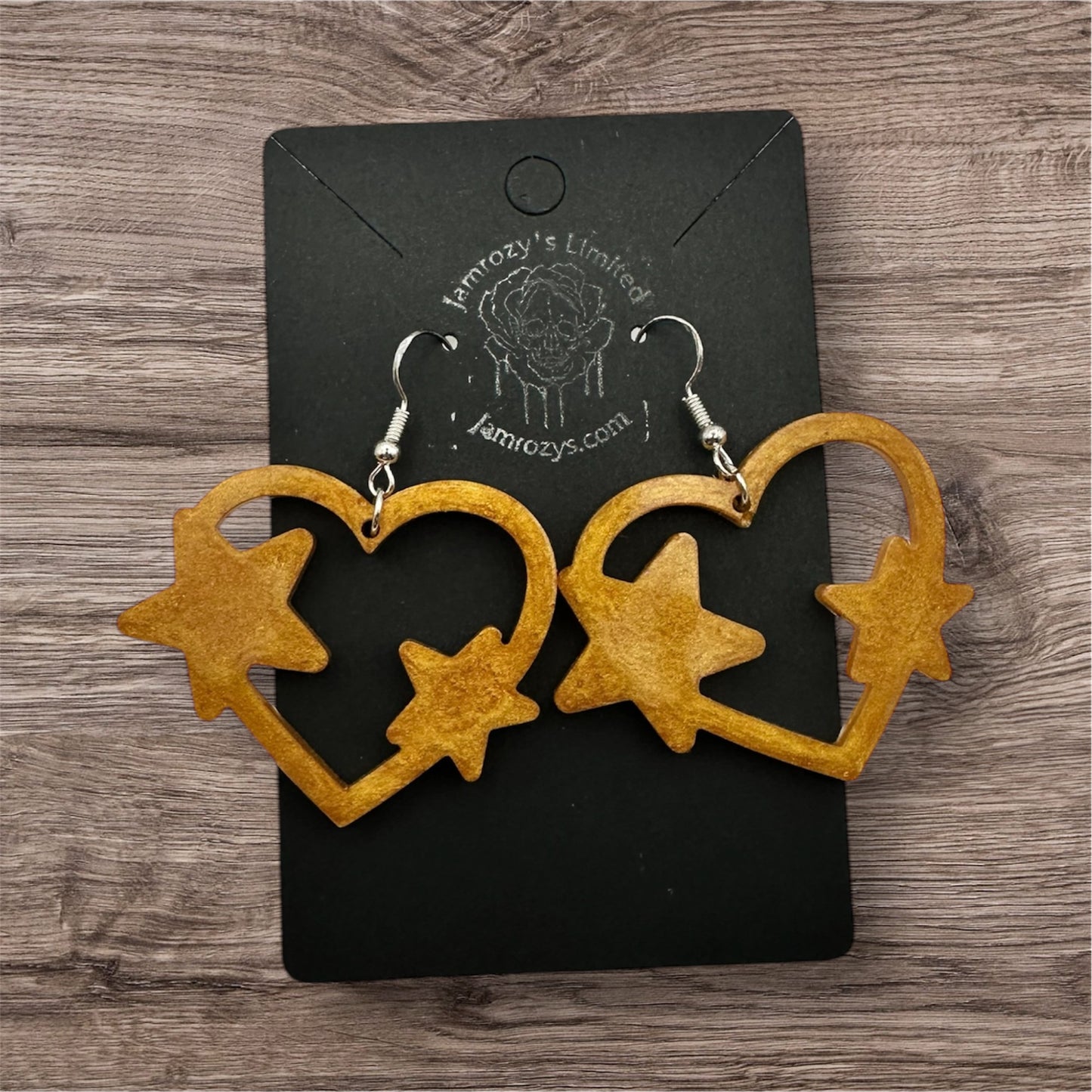 Golden Heart & Stars Dangle Earrings
