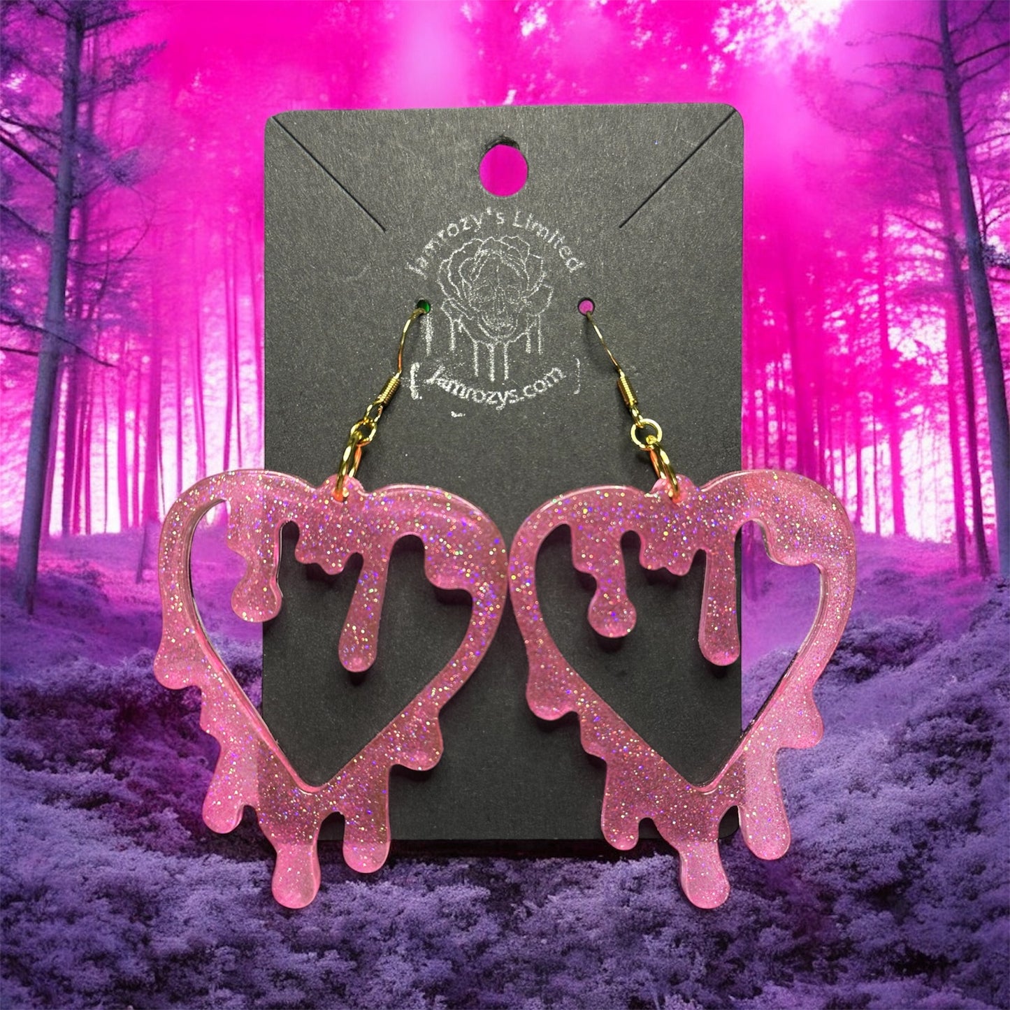 The Hot Pink "Hallow"-Graphic Glitter Double Drippy Heart Earrings