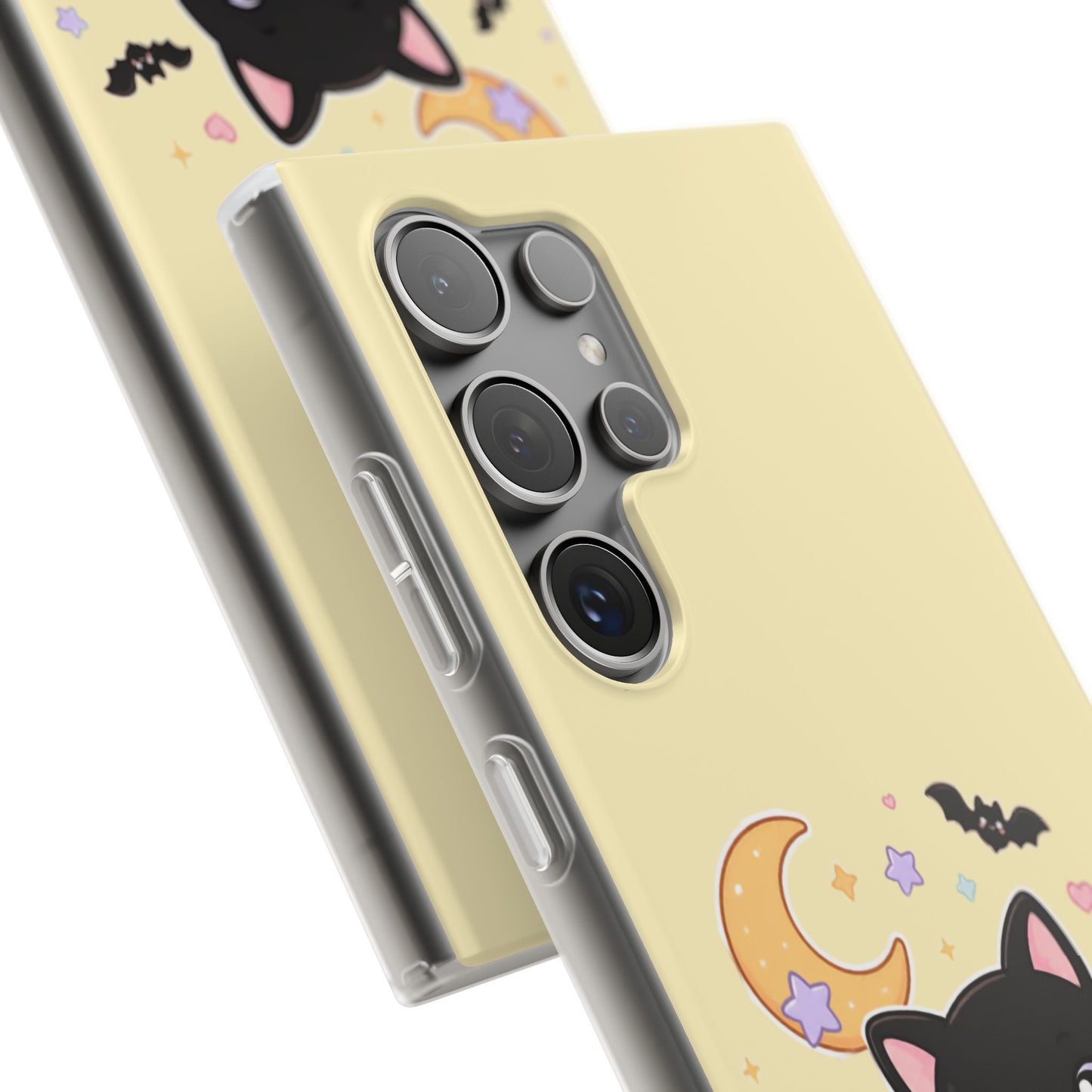 Cute Halloween Black Cat Phone Case — Kawaii Pumpkin & Ghosts Flexi Case