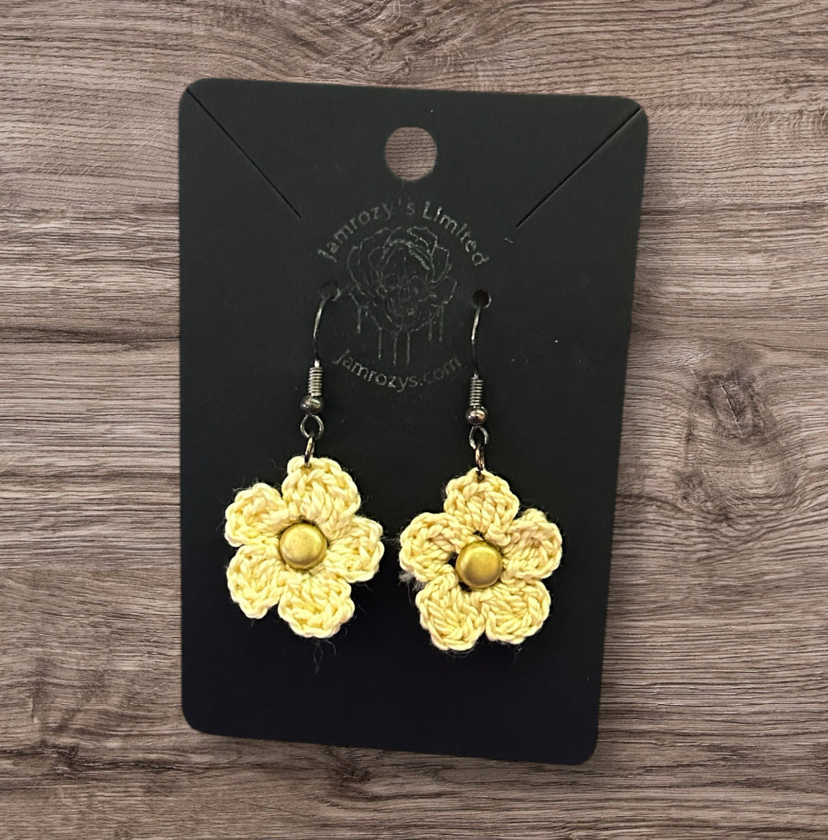Handmade Pale Yellow Crochet Flower Earrings